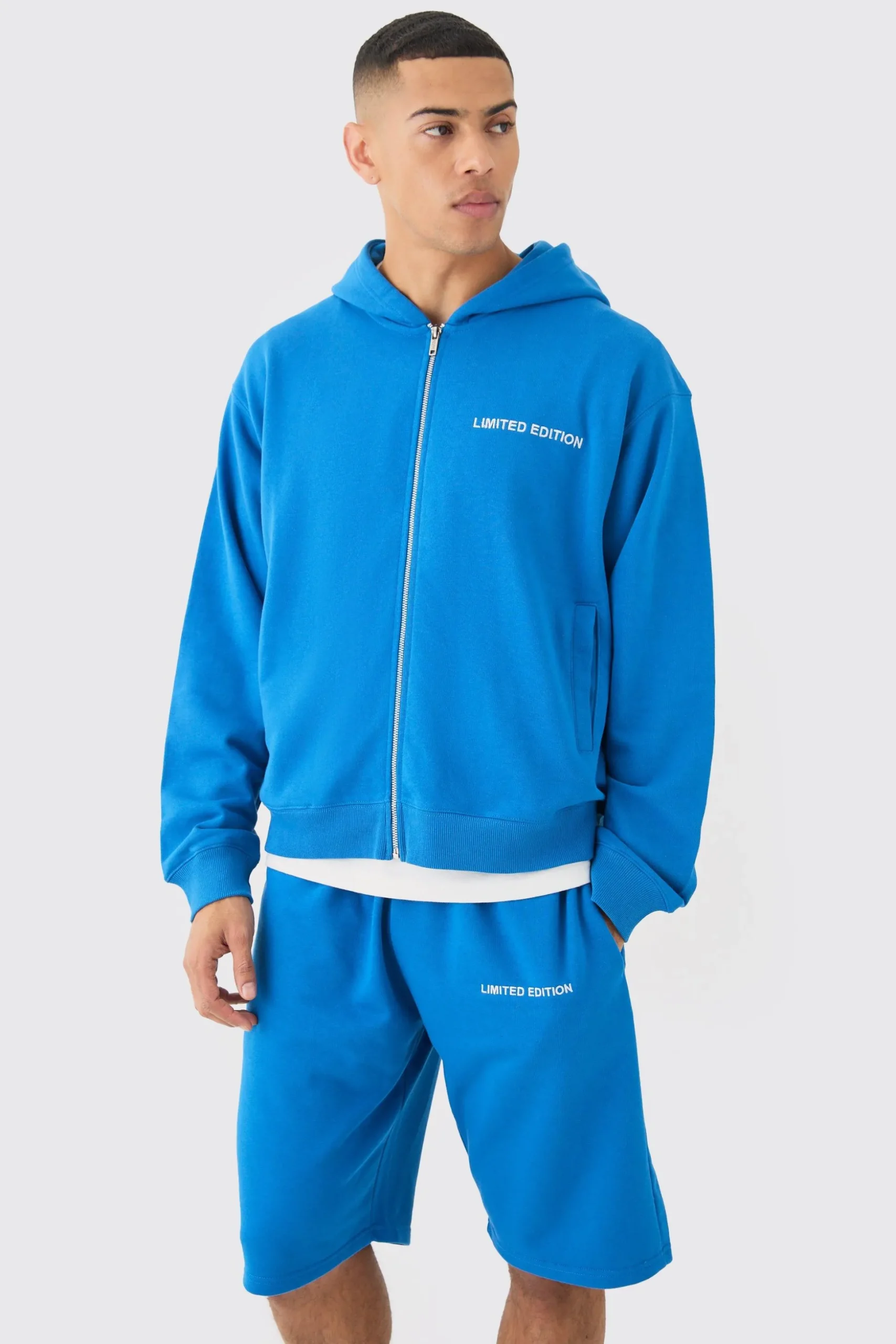 Oversized Boxy Zip Through Hooded Short Tracksuit | BoohooMAN UK