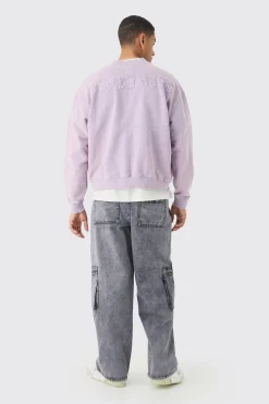 Oversized Boxy Zip Through Distressed Applique Bomber | BoohooMAN UK