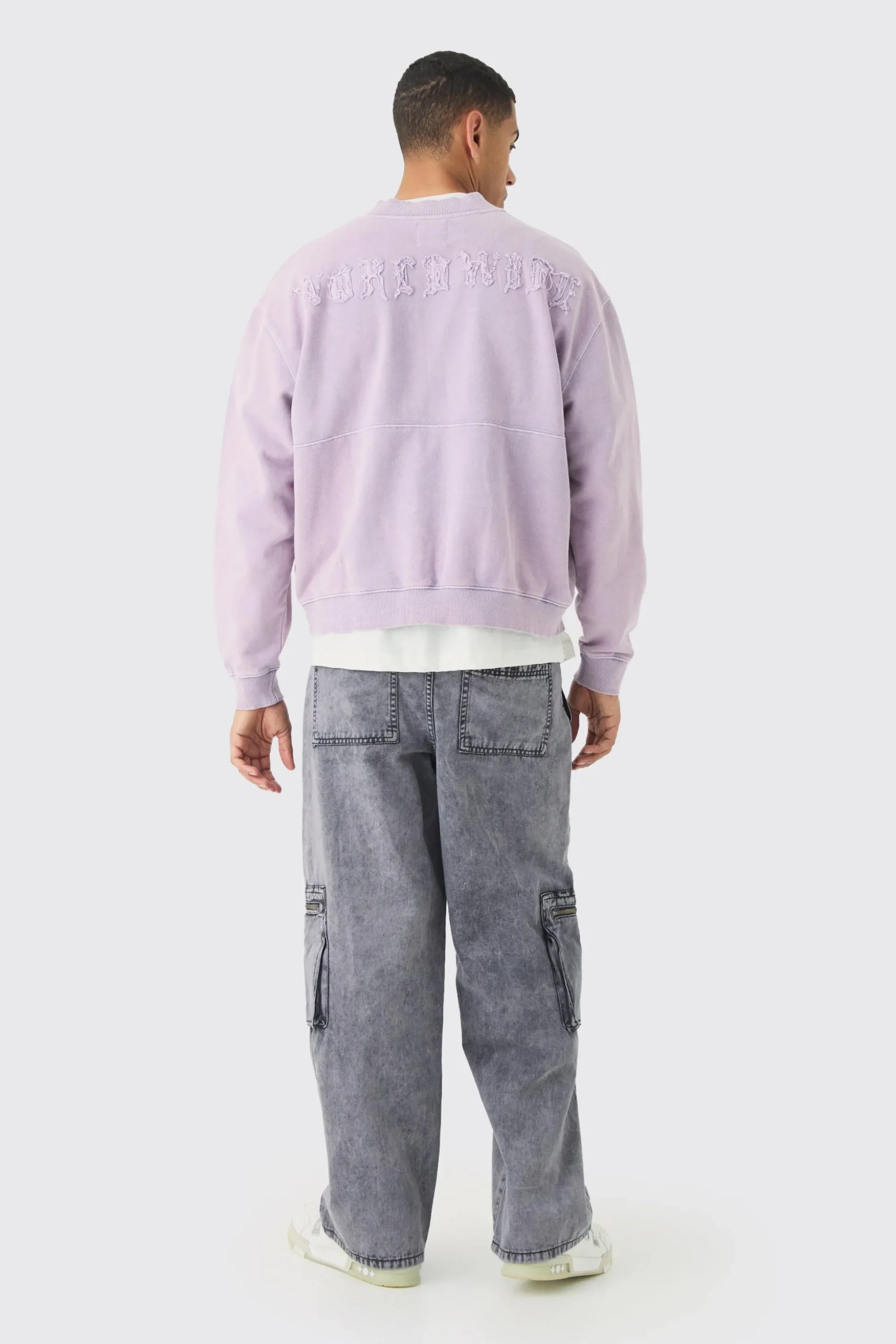 Oversized Boxy Zip Through Distressed Applique Bomber | BoohooMAN UK
