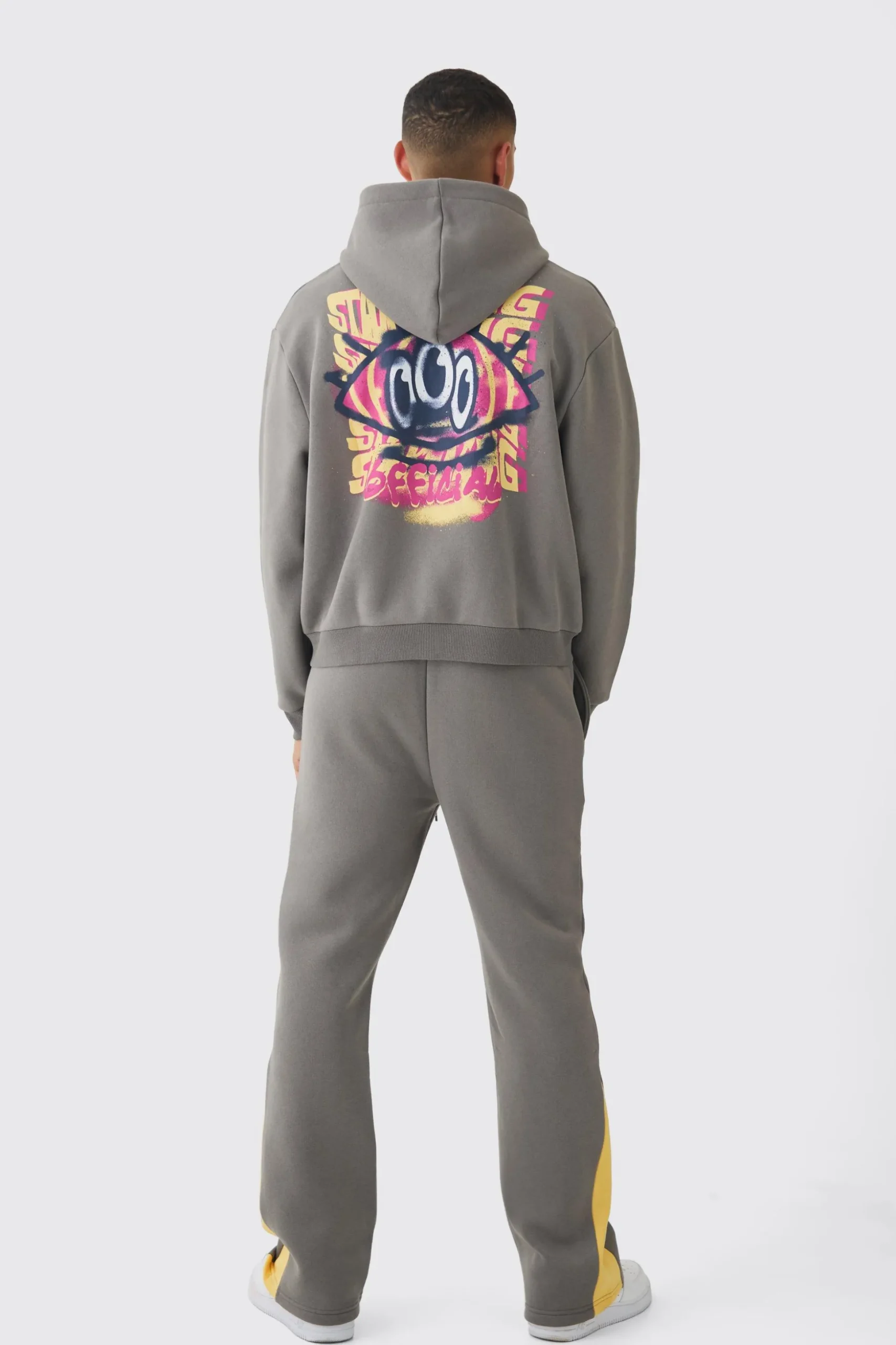 Oversized Boxy Zip Through Smiley Graphic Hooded Tracksuit | BoohooMAN UK