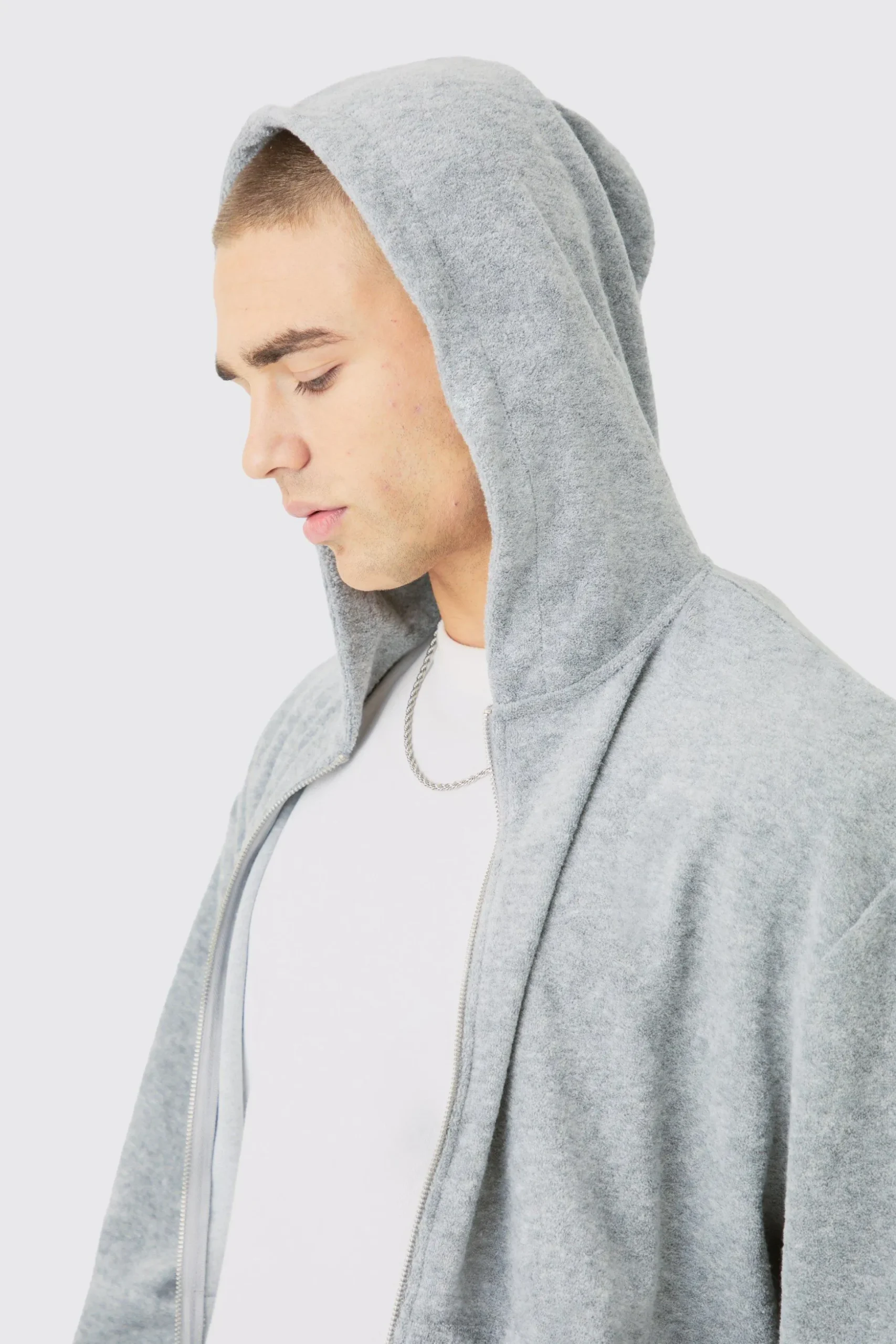 Oversized Boxy Zip Towelling Hoodie | BoohooMAN UK