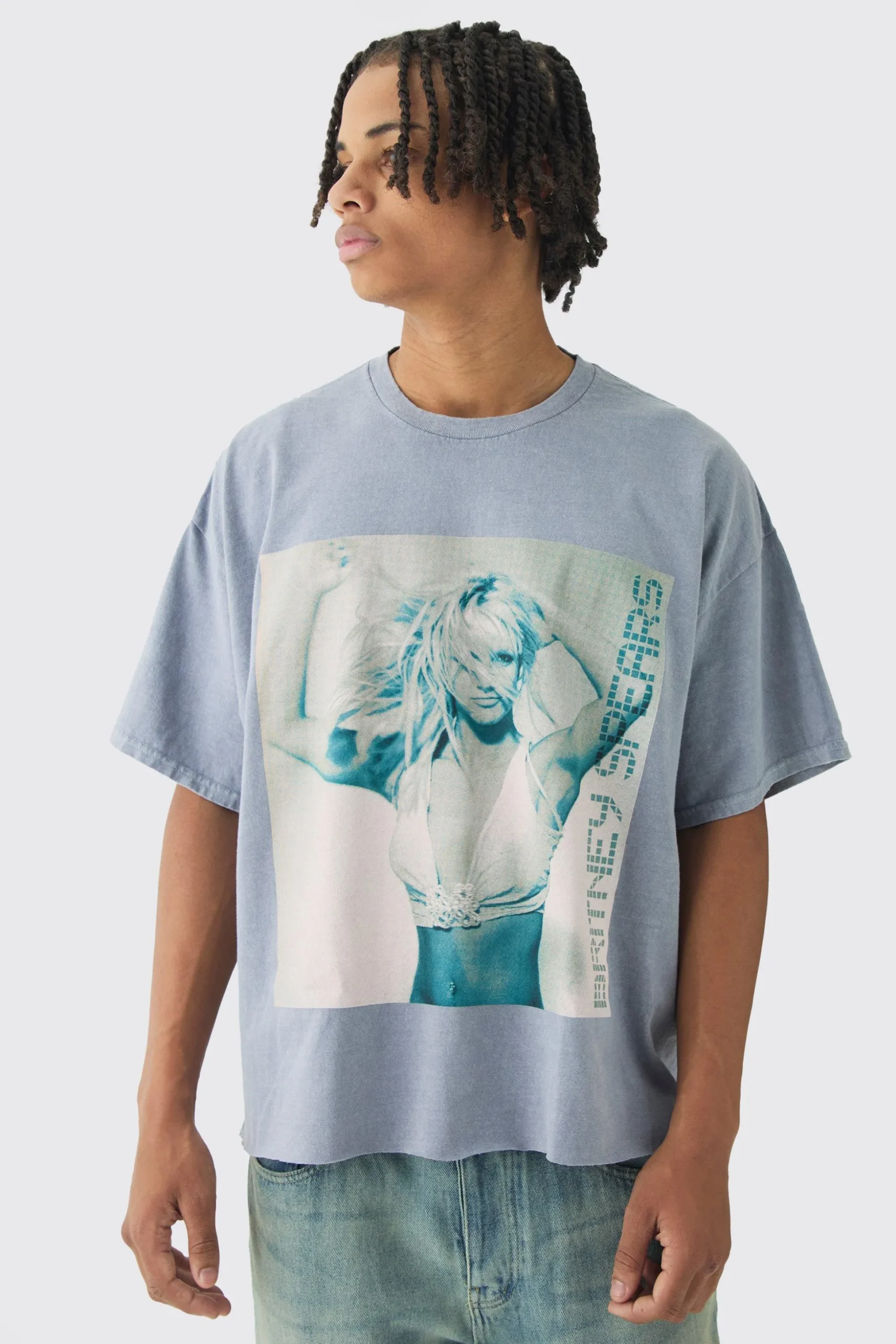 Oversized Britney Spears Boxy Wash License T-Shirt | BoohooMAN UK