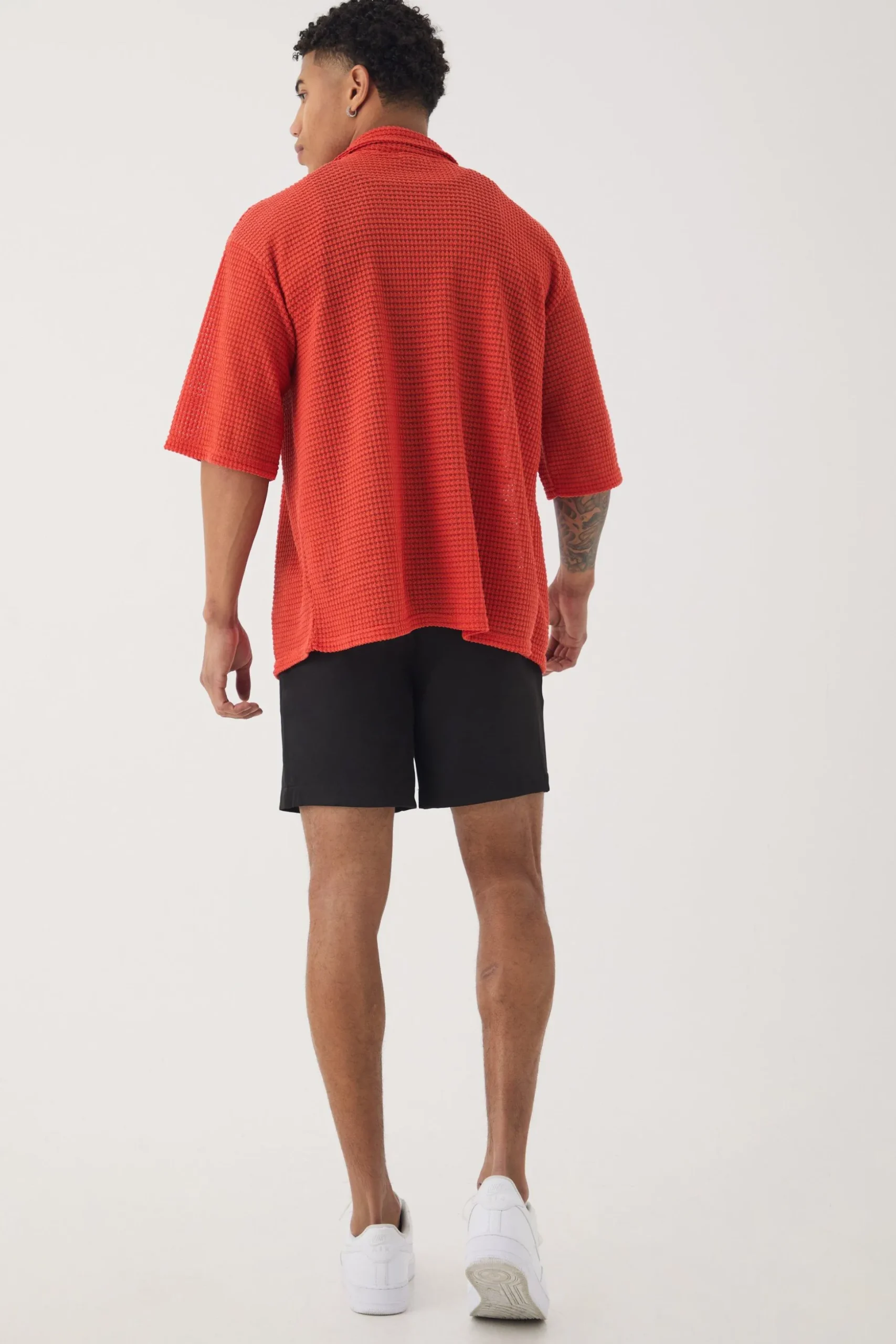Oversized Button Through Textured Shirt | BoohooMAN UK