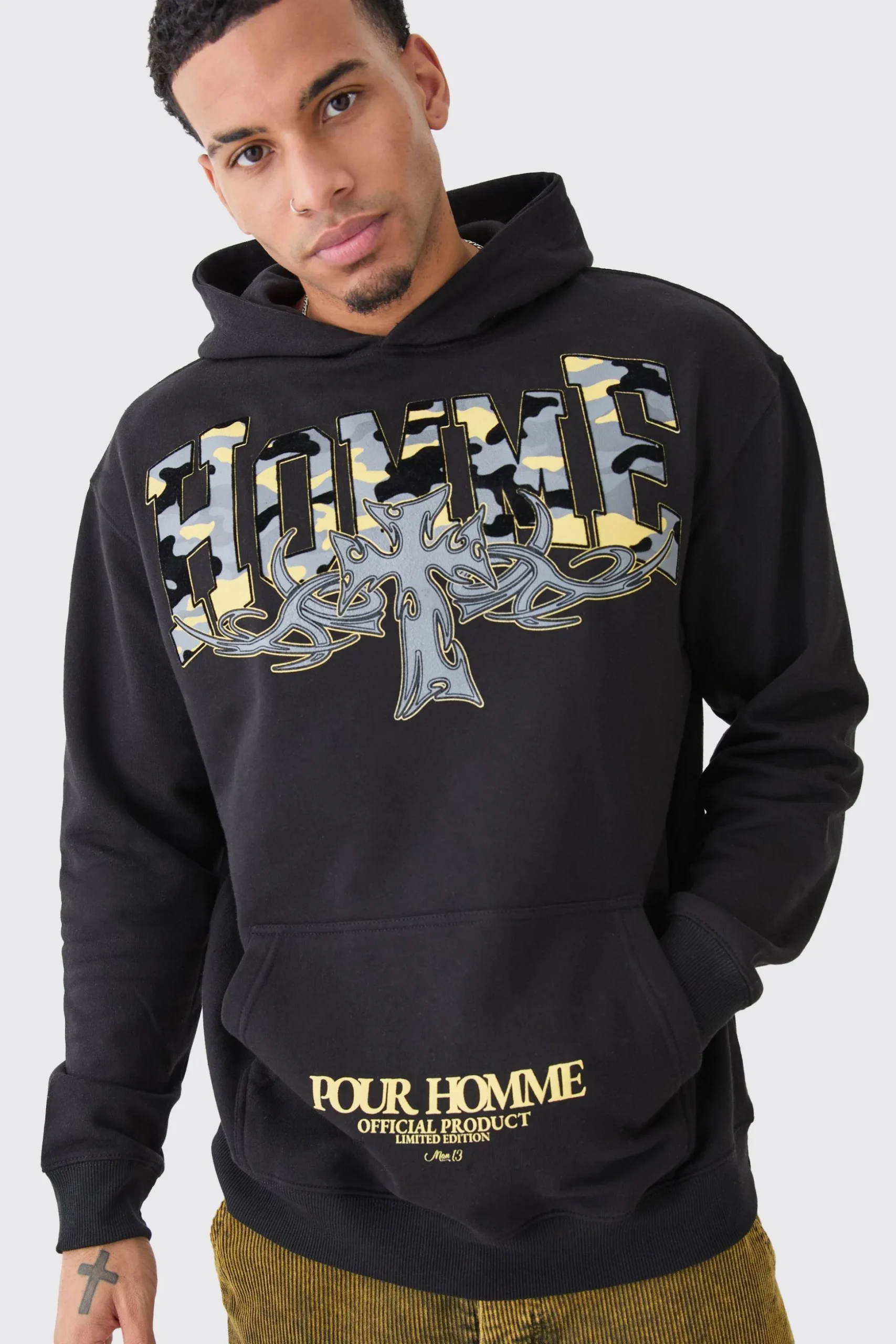 Oversized Camo Flock Print Hoodie | BoohooMAN UK