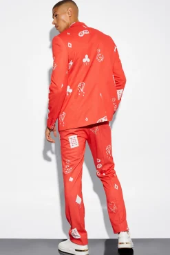 Oversized Card Print Suit | BoohooMAN UK