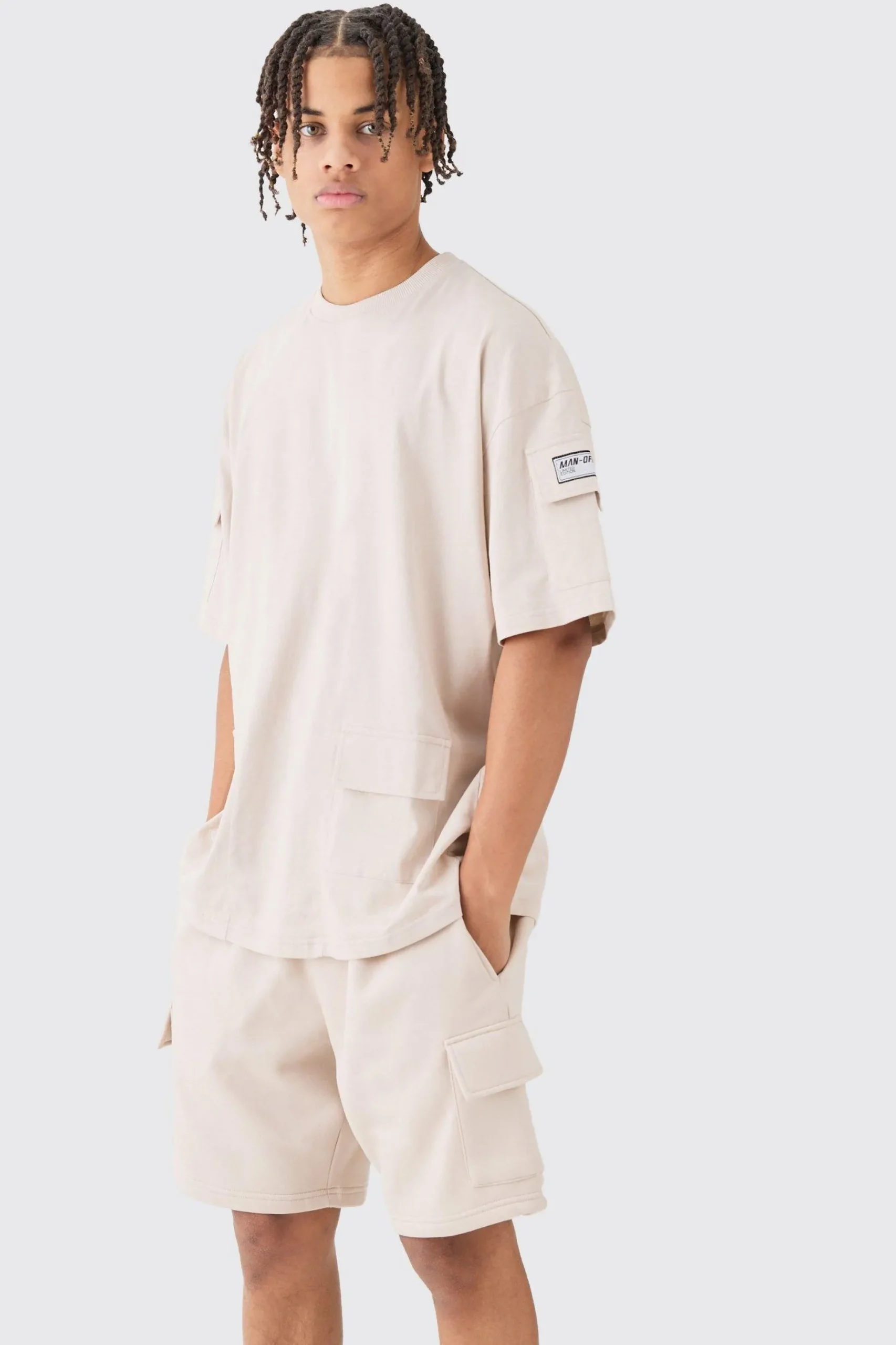 Oversized Cargo T-shirt And Short Set | BoohooMAN UK