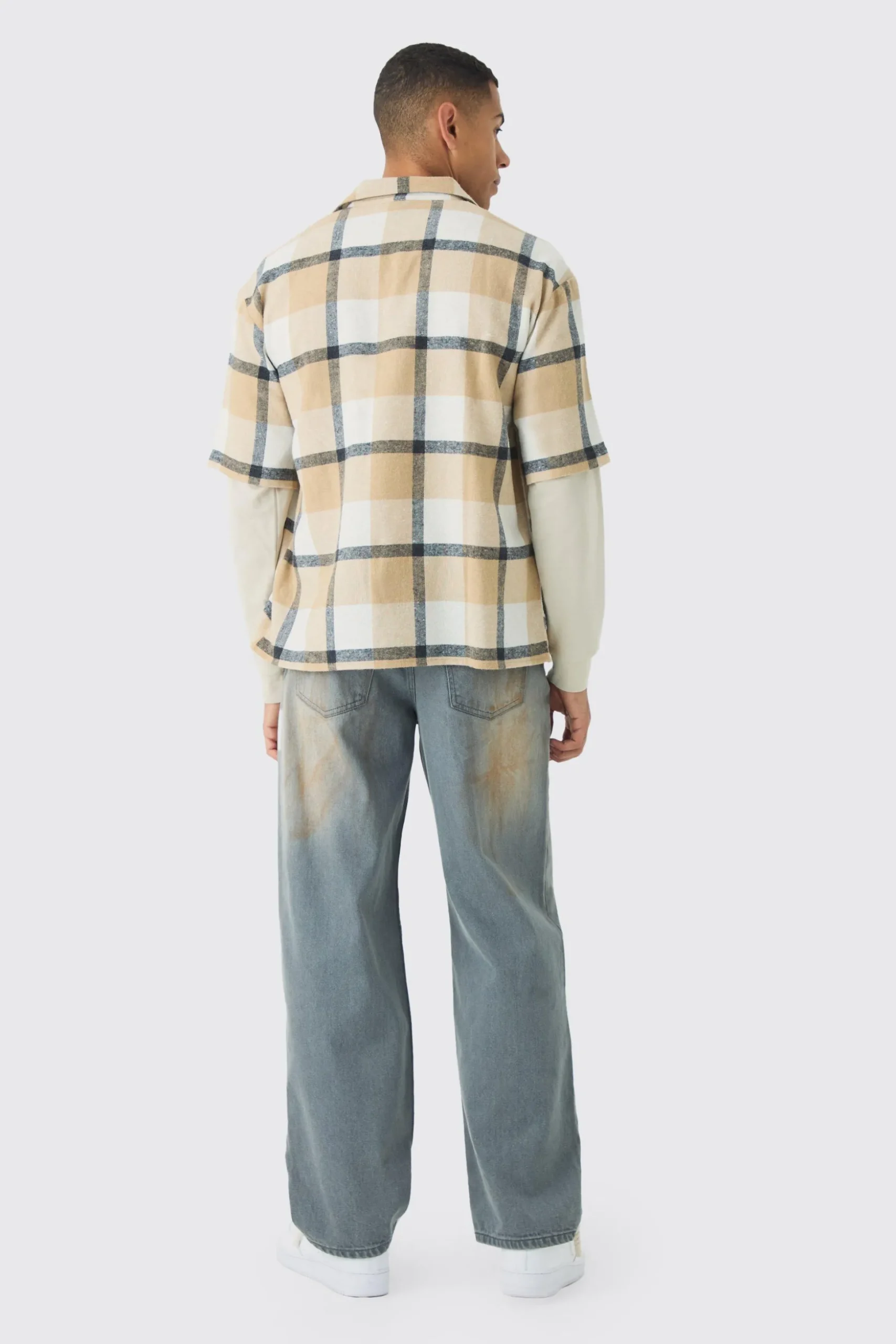 Oversized Check Revere Shirt | BoohooMAN UK
