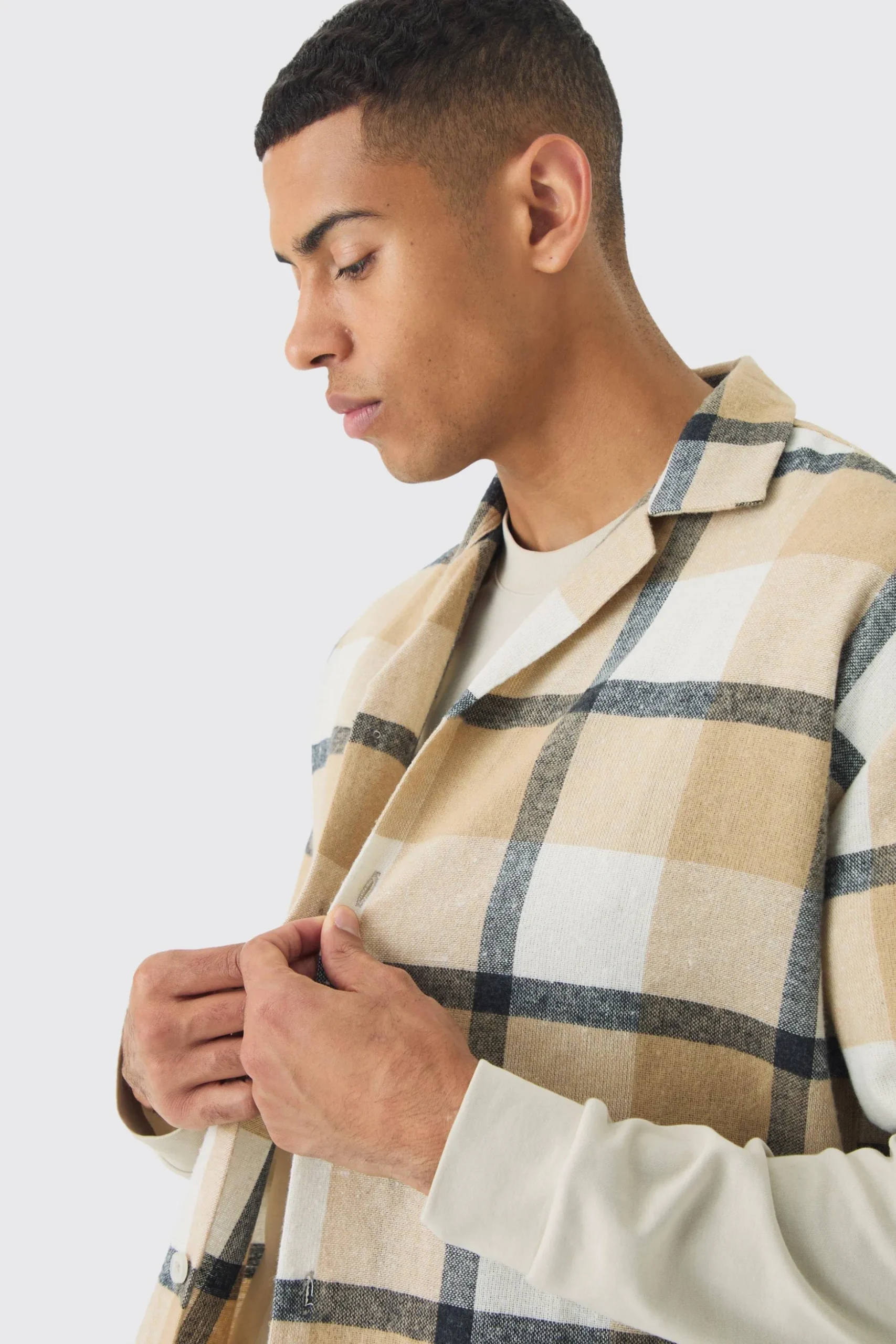 Oversized Check Revere Shirt | BoohooMAN UK