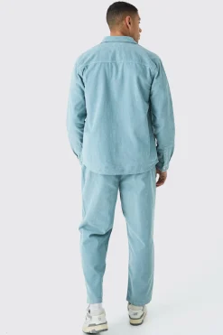 Oversized Cord Shirt In Slate | BoohooMAN UK