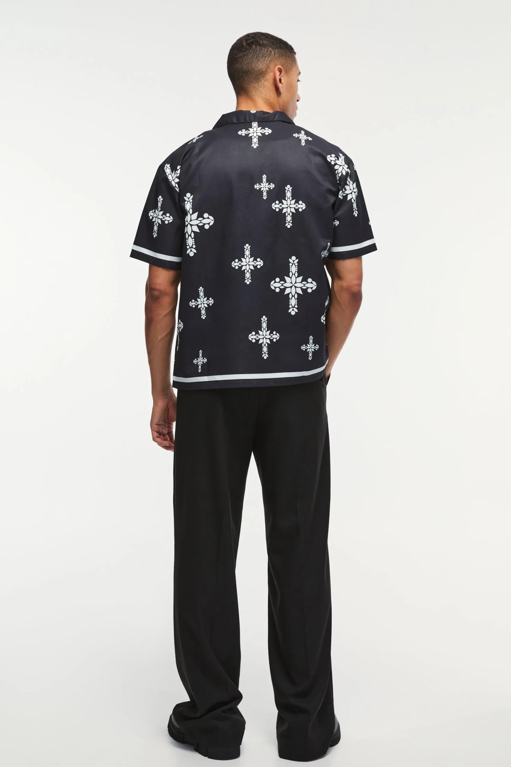 Oversized Cross Print Shirt | BoohooMAN UK
