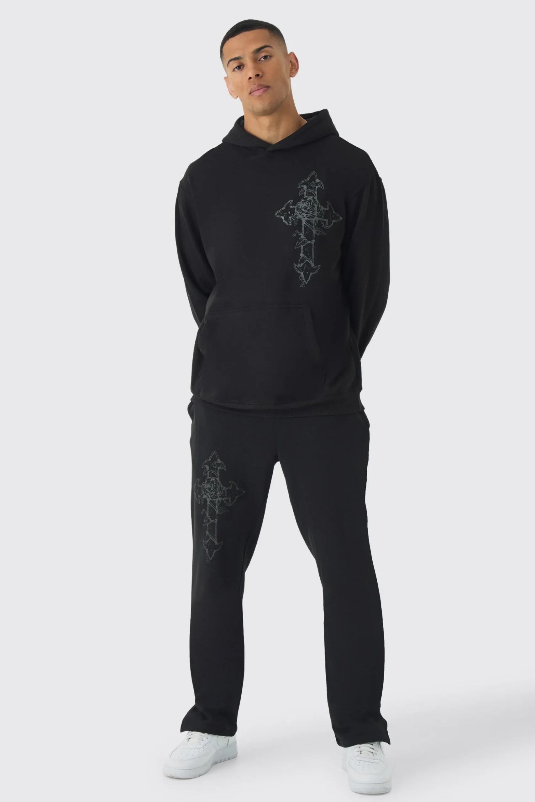 Oversized Cross Print Tracksuit | BoohooMAN UK