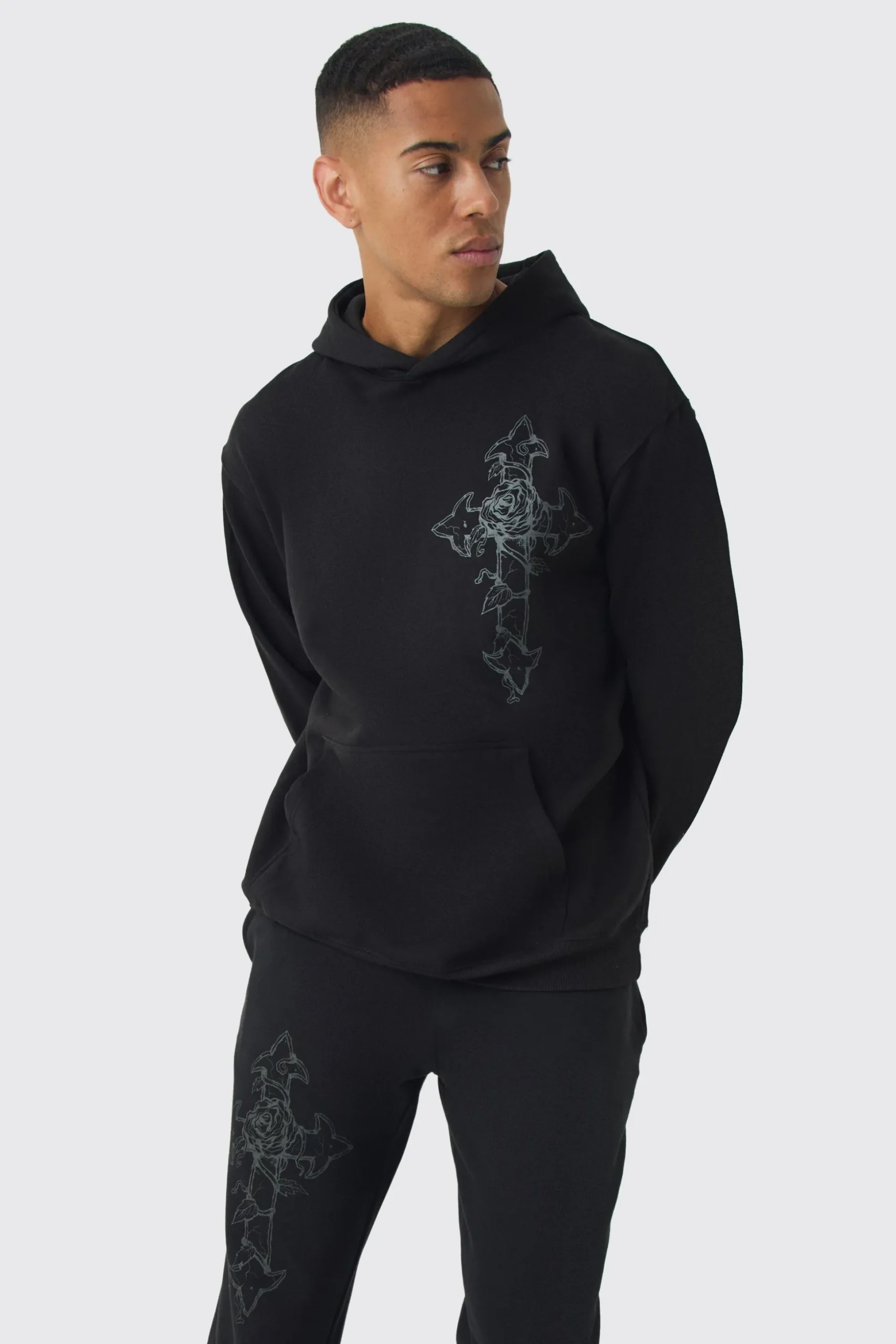 Oversized Cross Print Tracksuit | BoohooMAN UK