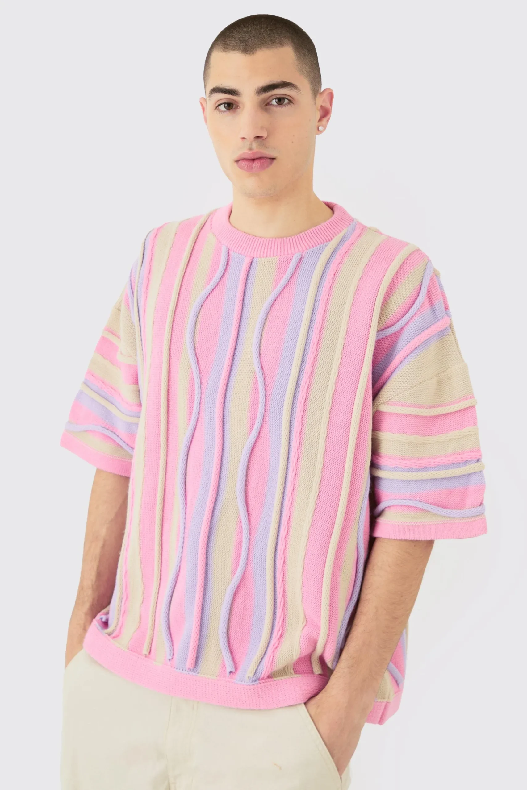 Oversized 3D Jacquard Knit T-shirt | BoohooMAN UK