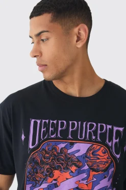 Oversized Deep Purple Band License Print T-Shirt | BoohooMAN UK