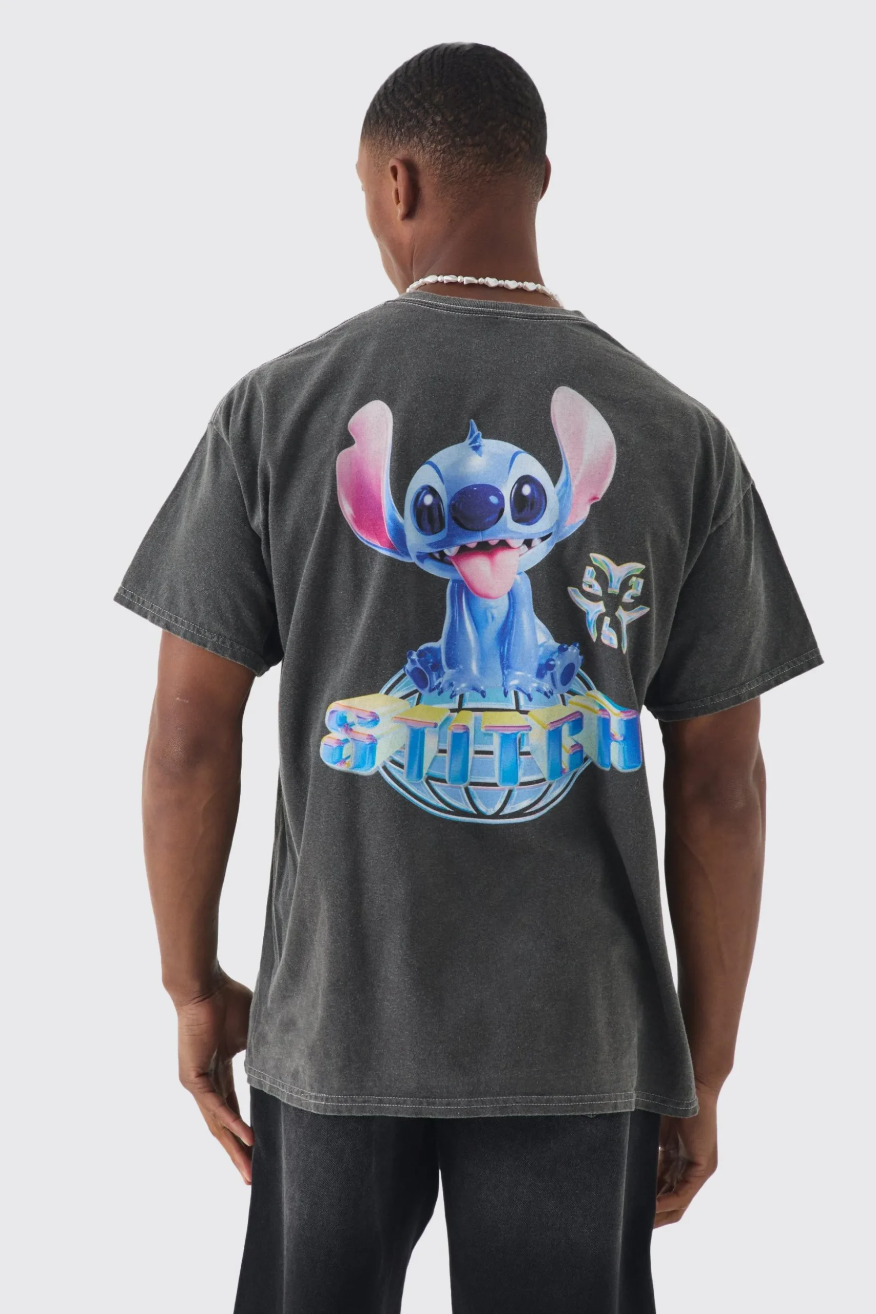 Oversized Disney Lilo And Stitch Wash License Back Print T-shirt | BoohooMAN UK