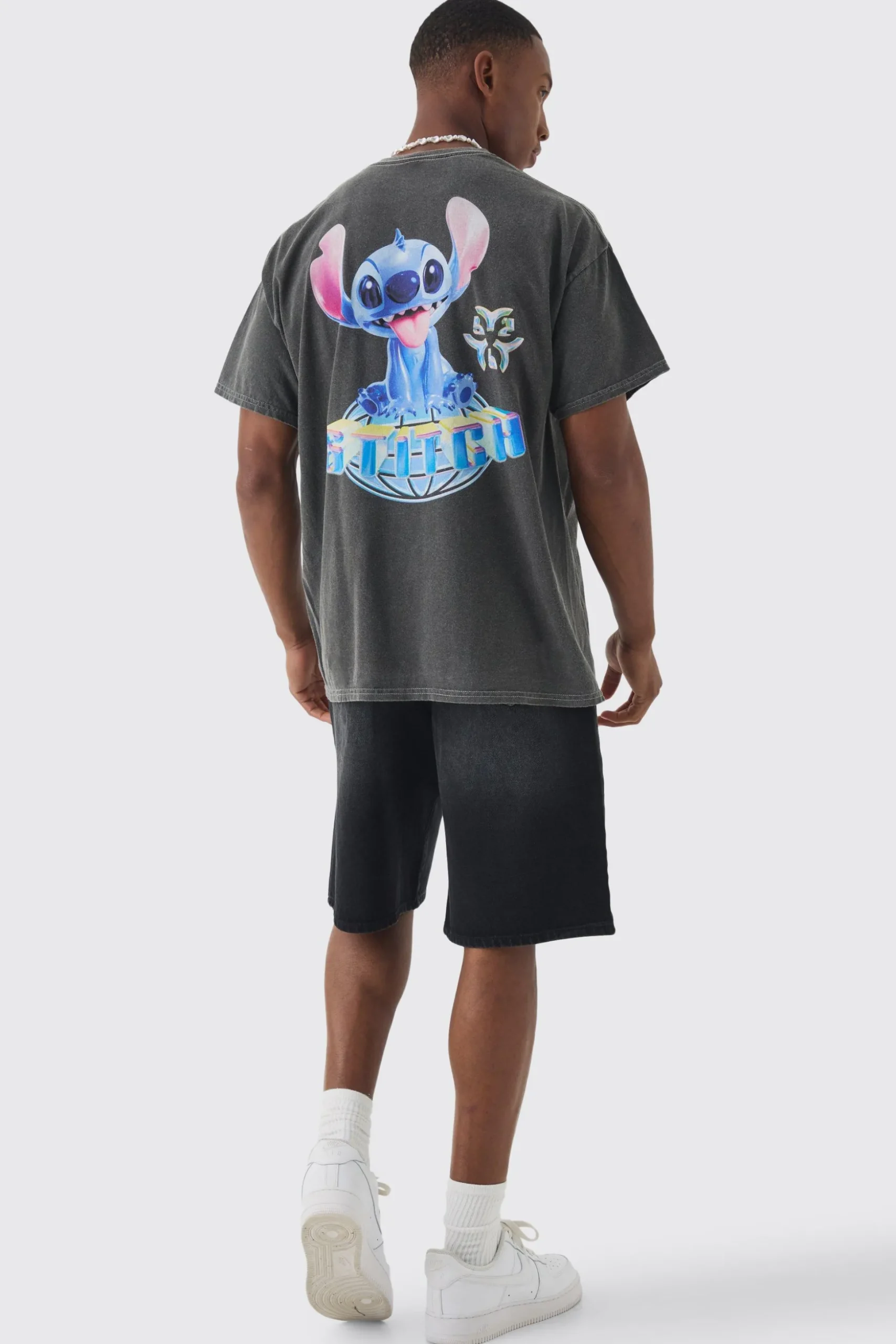 Oversized Disney Lilo And Stitch Wash License Back Print T-shirt | BoohooMAN UK