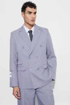 Oversized Double Breasted Textured Blazer | BoohooMAN UK