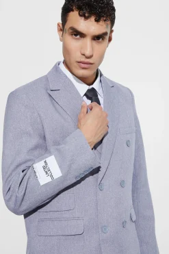Oversized Double Breasted Textured Blazer | BoohooMAN UK