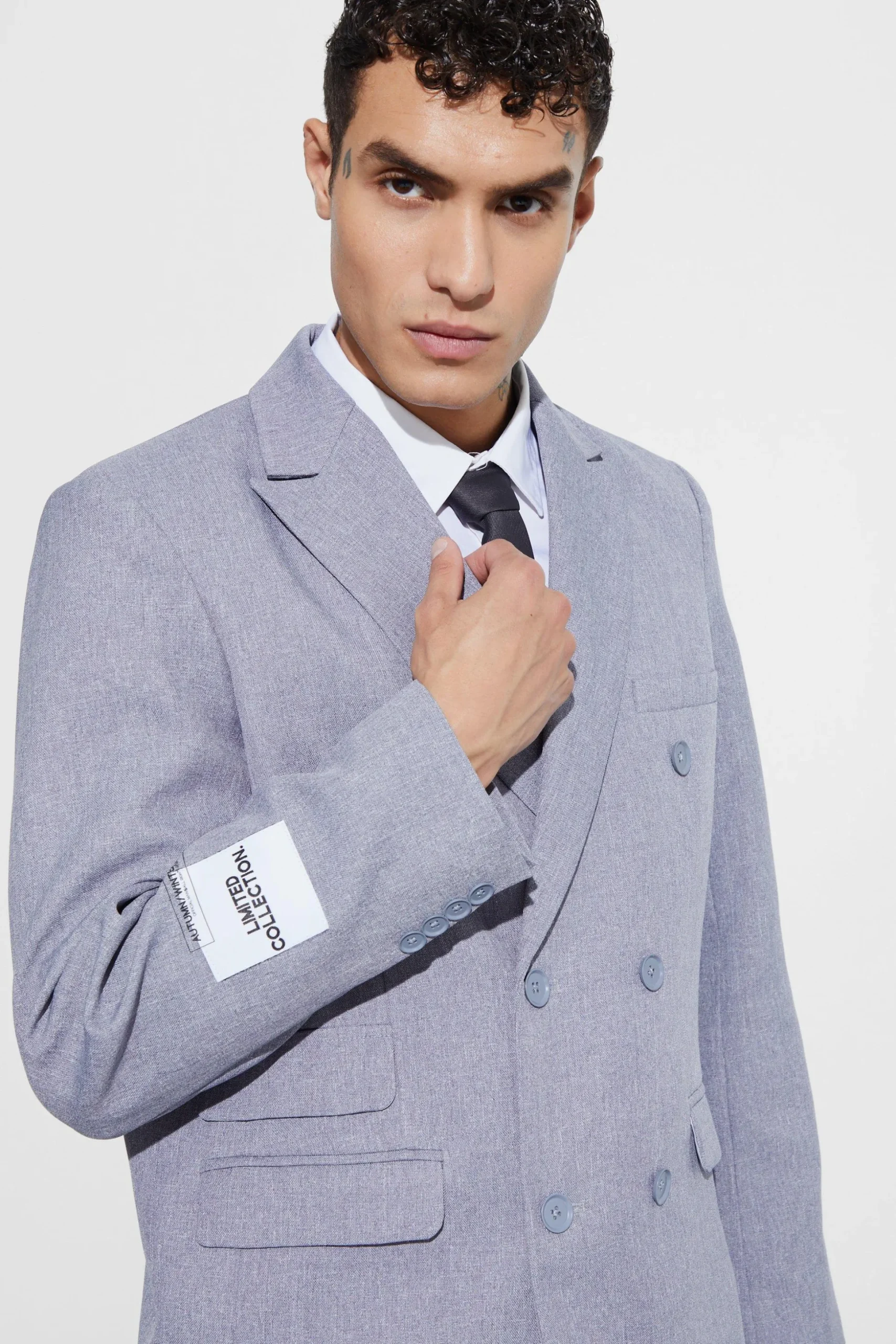 Oversized Double Breasted Textured Blazer | BoohooMAN UK