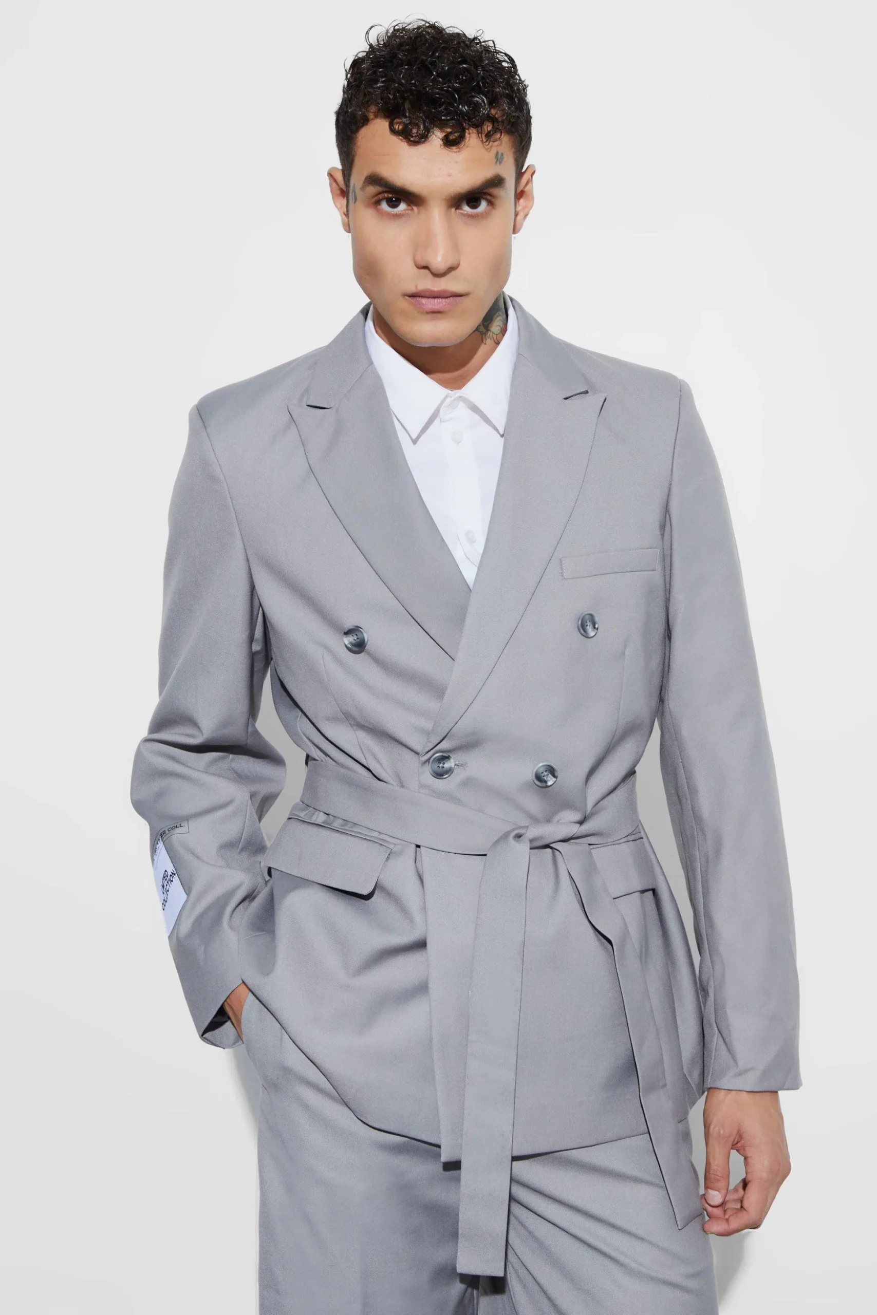 Oversized Double Breasted Wrap Belted Blazer | BoohooMAN UK