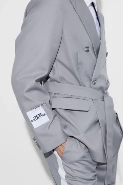 Oversized Double Breasted Wrap Belted Blazer | BoohooMAN UK