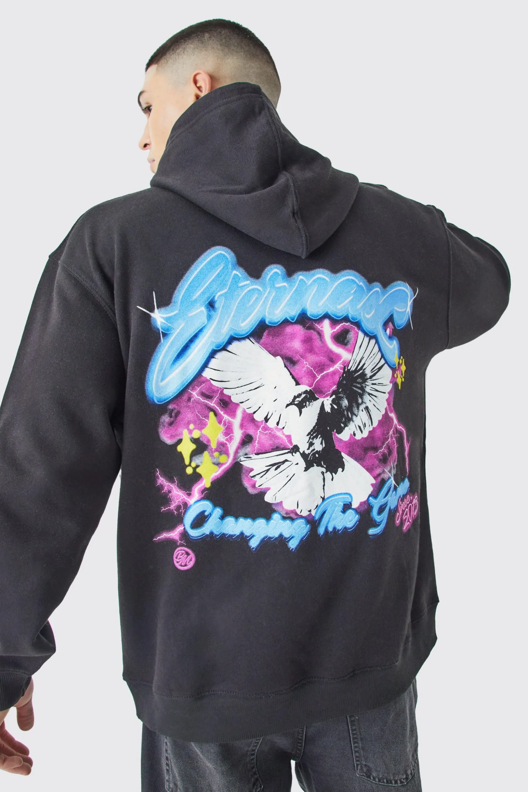 Oversized Dove Graphic Hoodie | BoohooMAN UK
