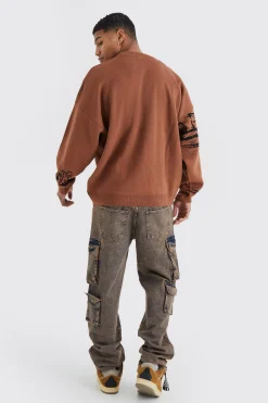 Oversized Drop Shoulder Line Graphic Jumper | BoohooMAN UK