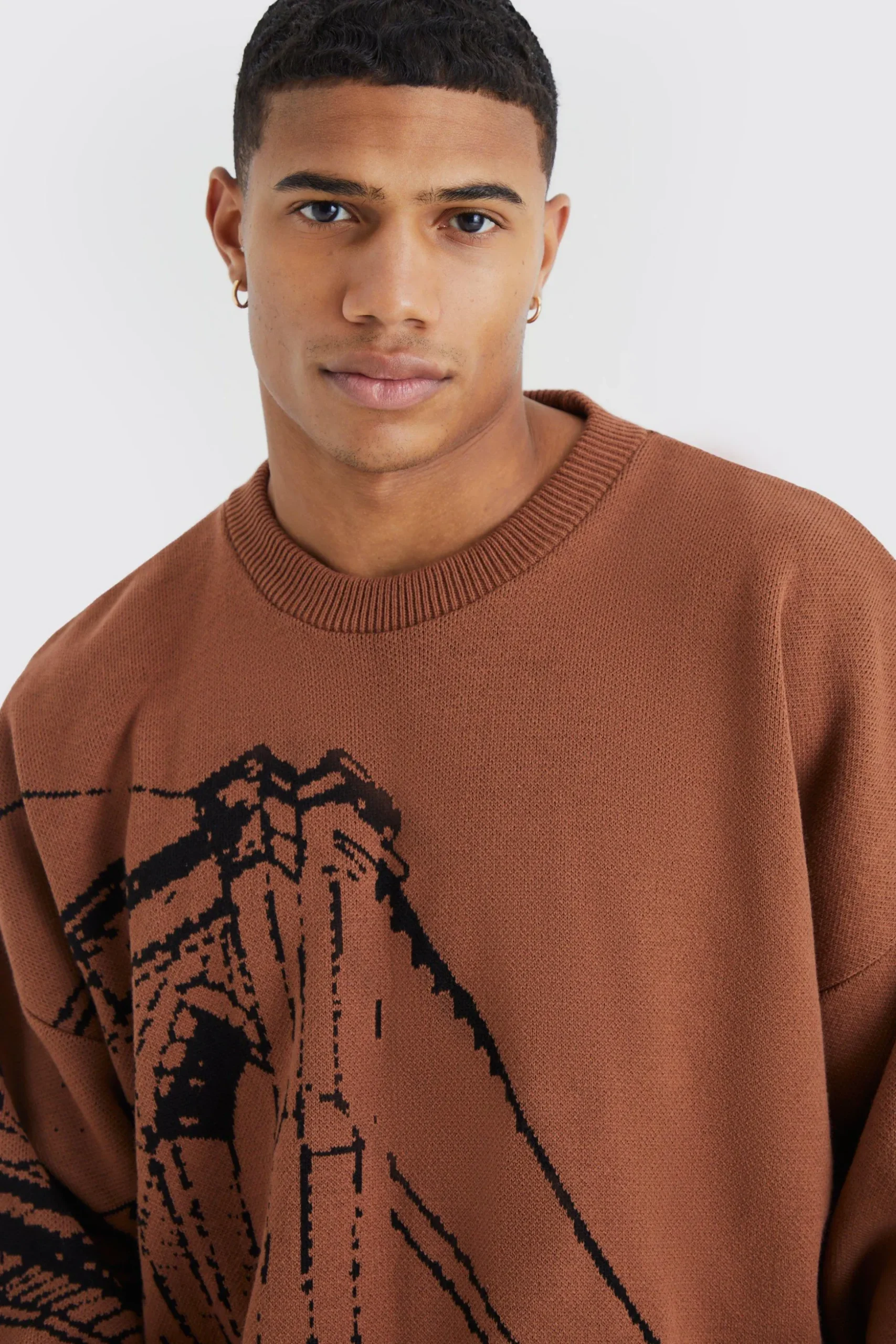 Oversized Drop Shoulder Line Graphic Jumper | BoohooMAN UK