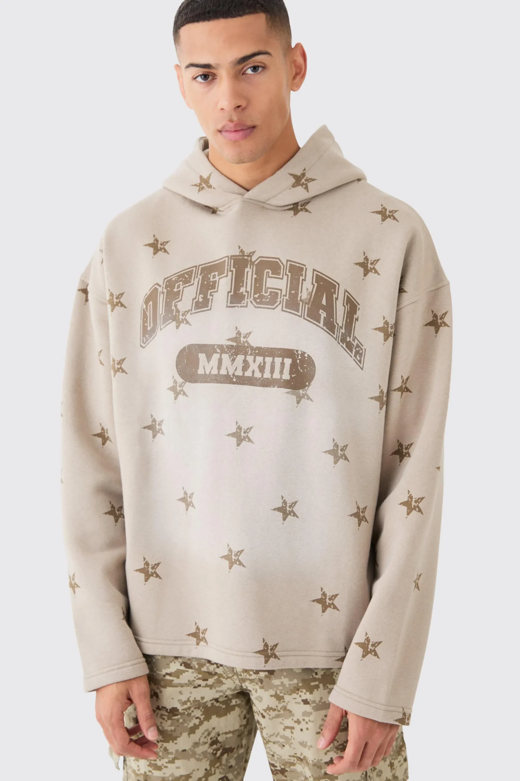 Oversized Drop Shoulder Washed Star Official Hoodie | BoohooMAN UK