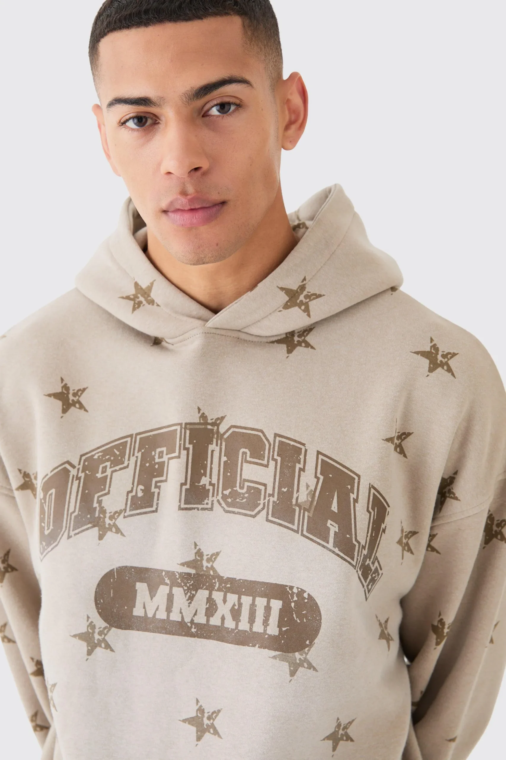 Oversized Drop Shoulder Washed Star Official Hoodie | BoohooMAN UK