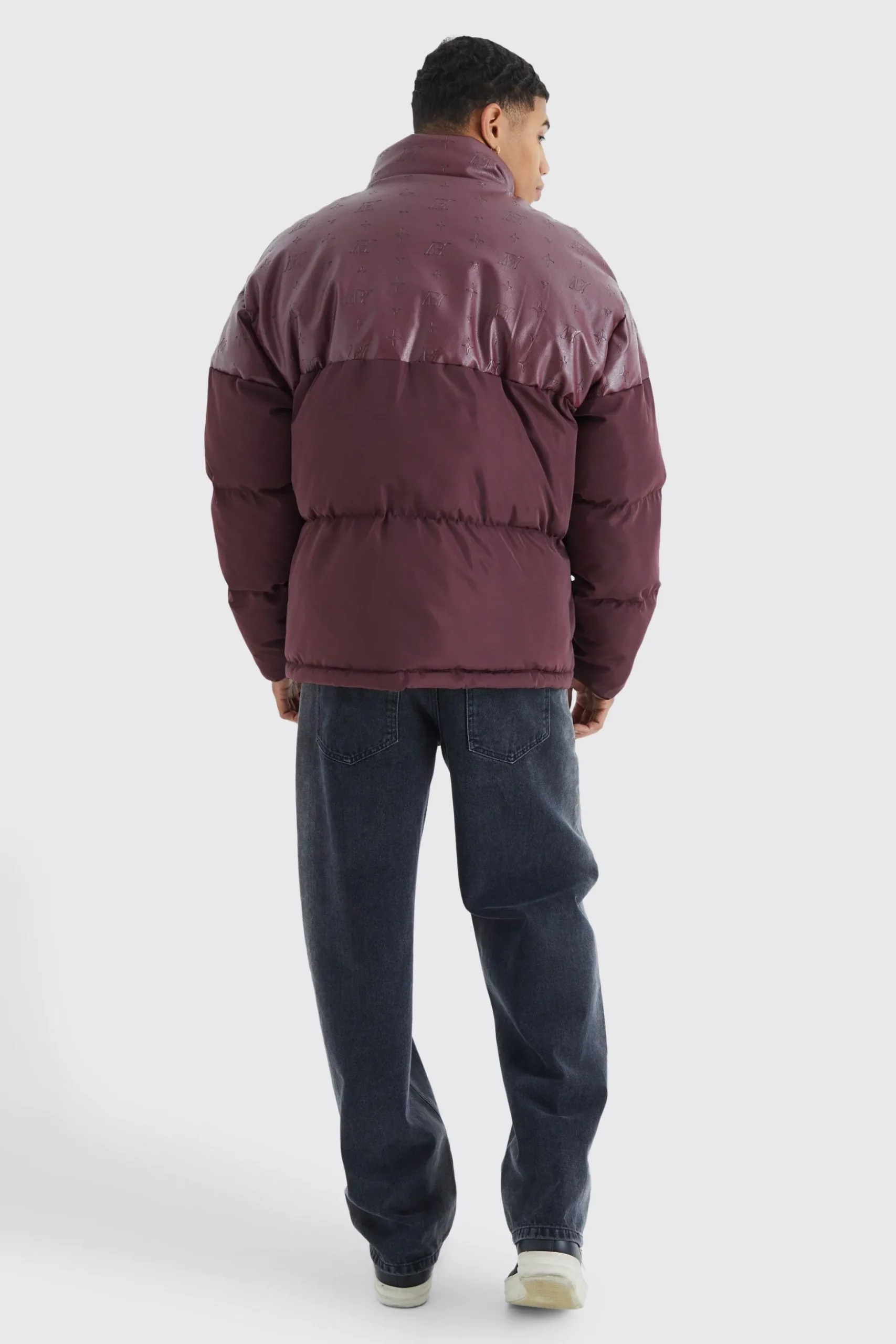 Oversized Embossed Pu & Nylon Puffer | BoohooMAN UK
