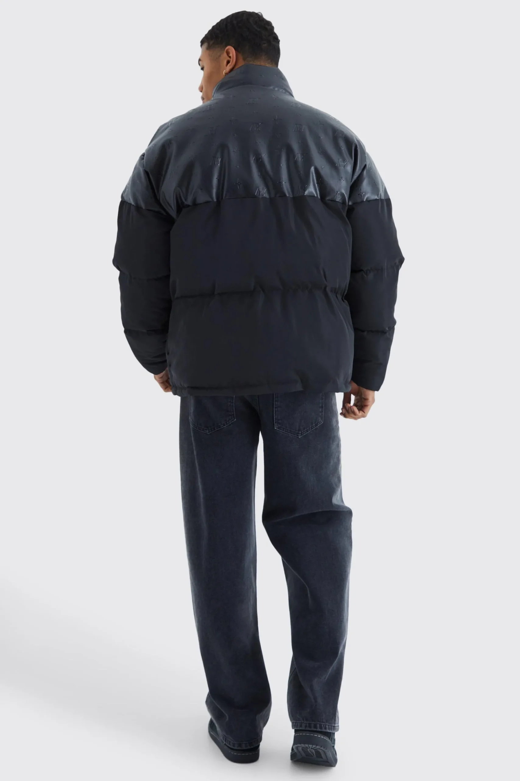 Oversized Embossed Pu & Nylon Puffer | BoohooMAN UK
