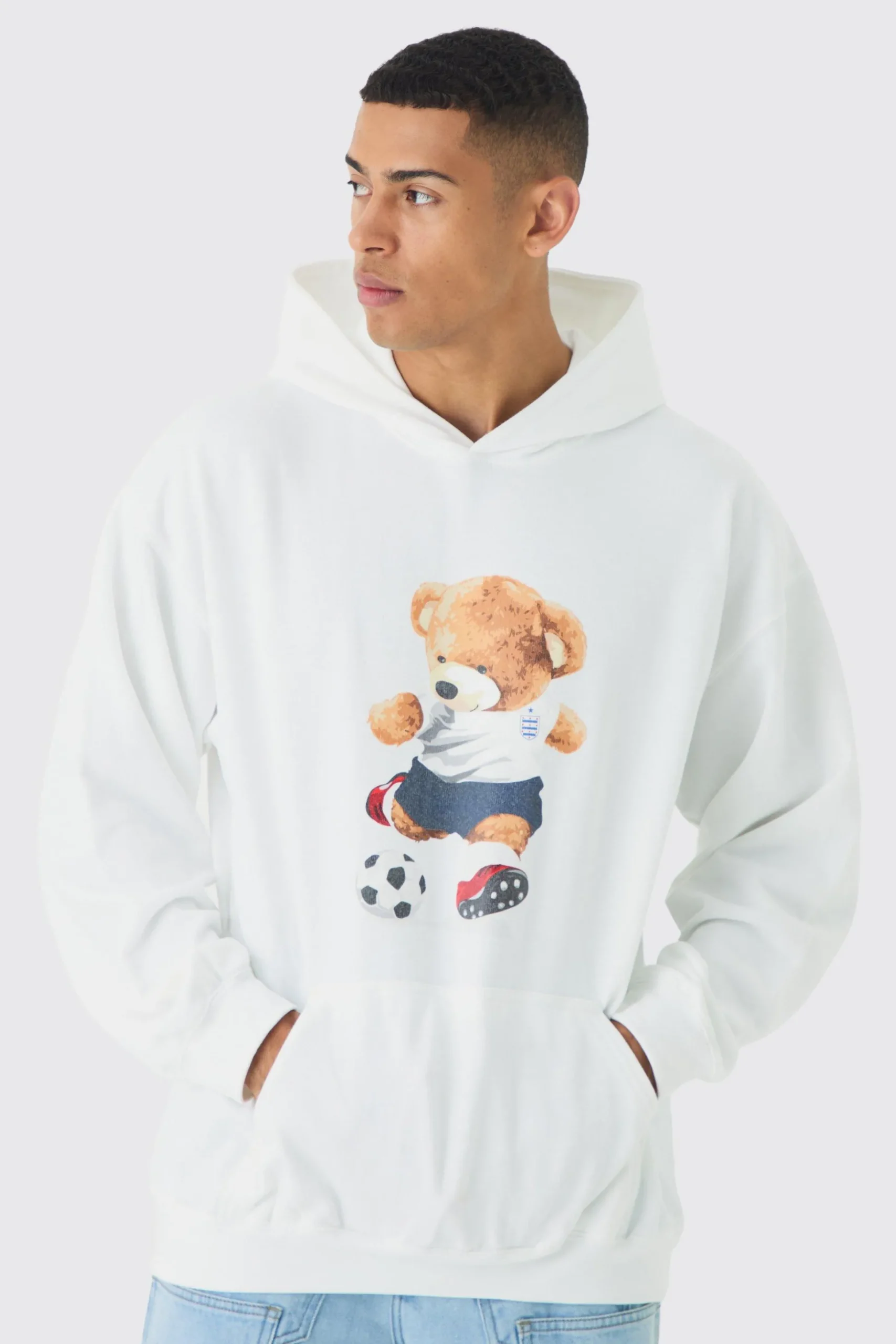 Oversized England Teddy Bear Hoodie | BoohooMAN UK