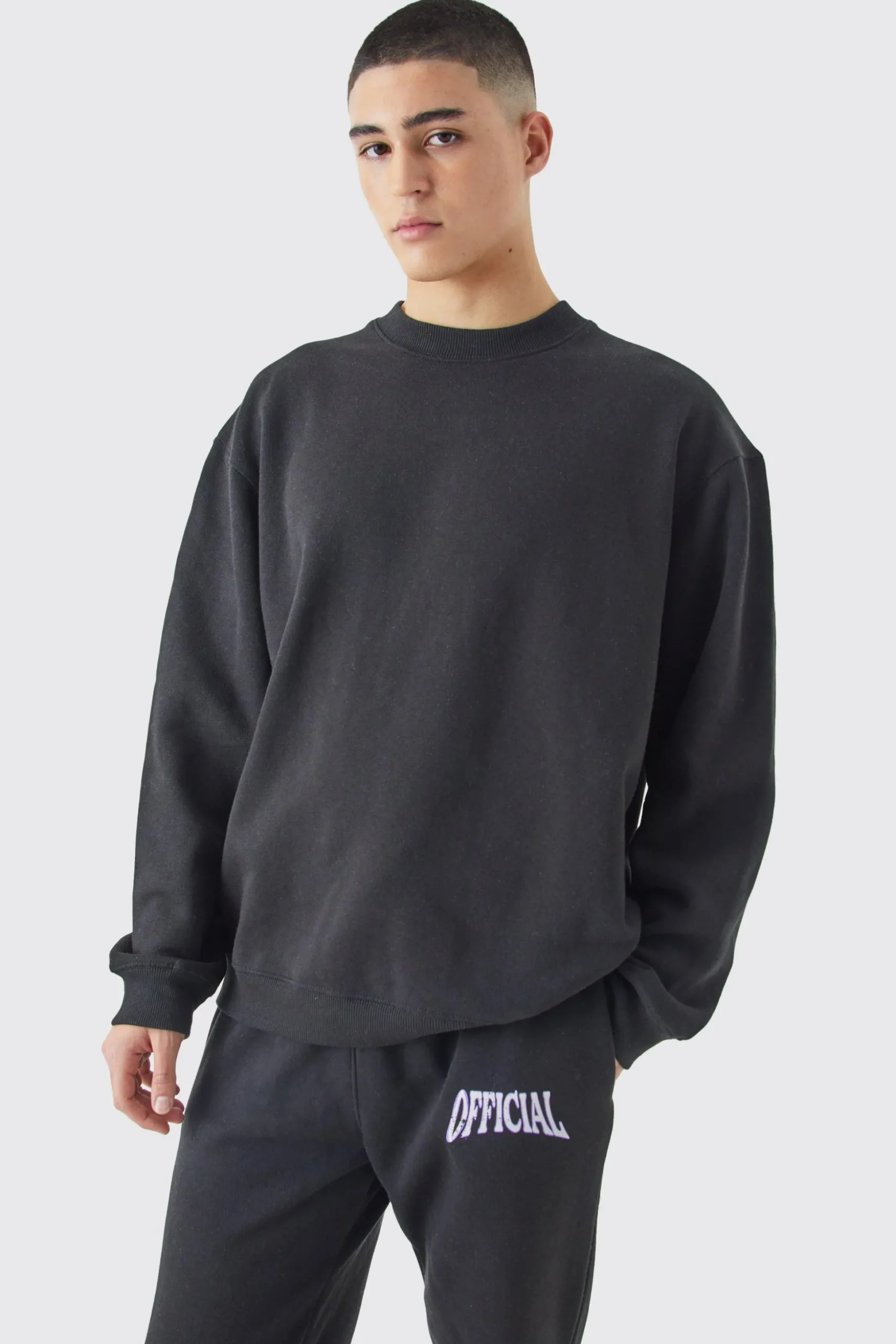Oversized Extended Neck Back Graphic Relaxed Tracksuit | BoohooMAN UK