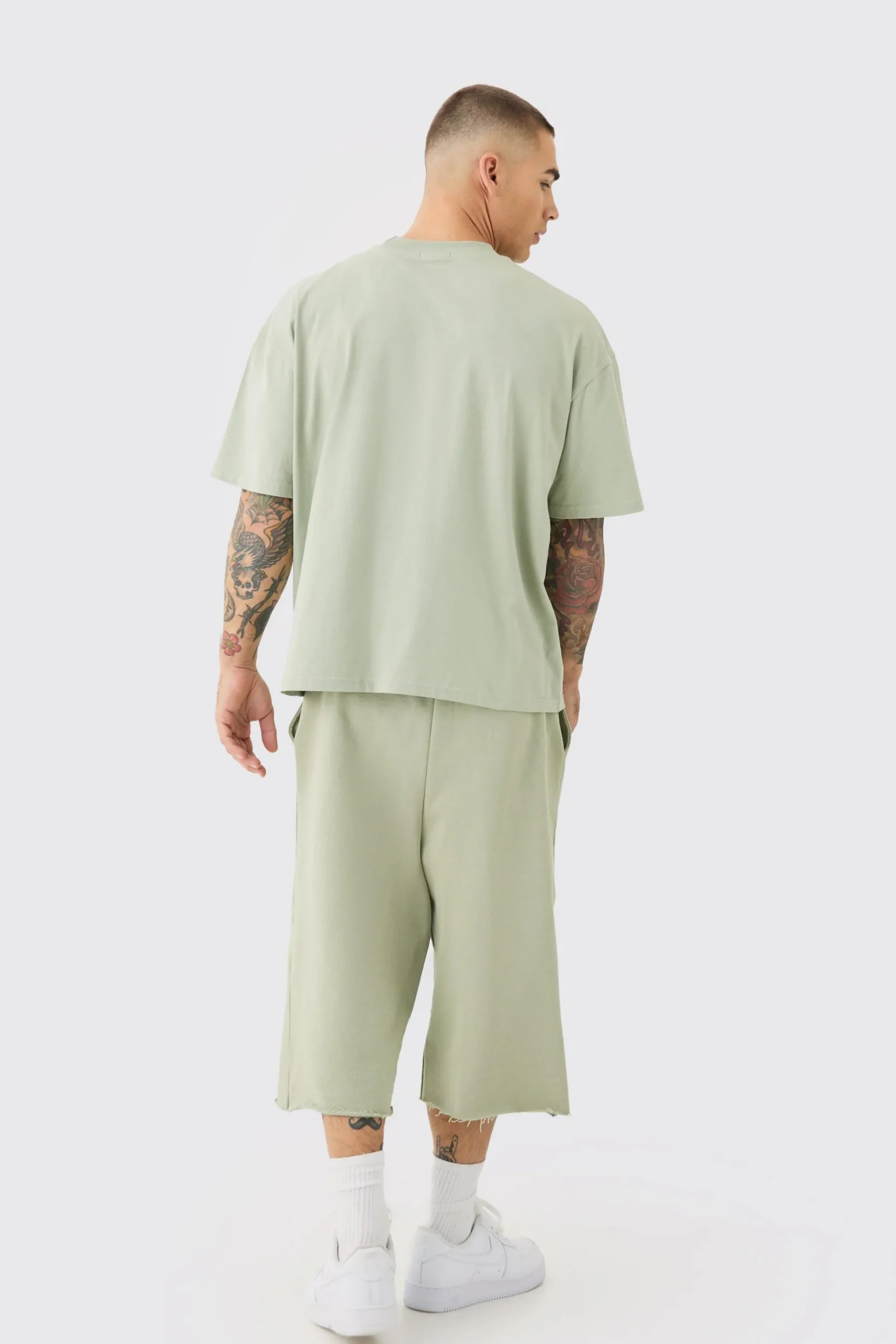 Oversized Extended Neck Boxy Heavyweight T-shirt & Shorts Set | BoohooMAN UK