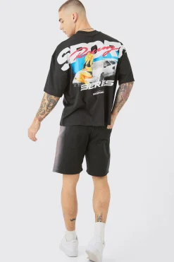 Oversized Extended Neck Boxy Racing Print T-shirt | BoohooMAN UK