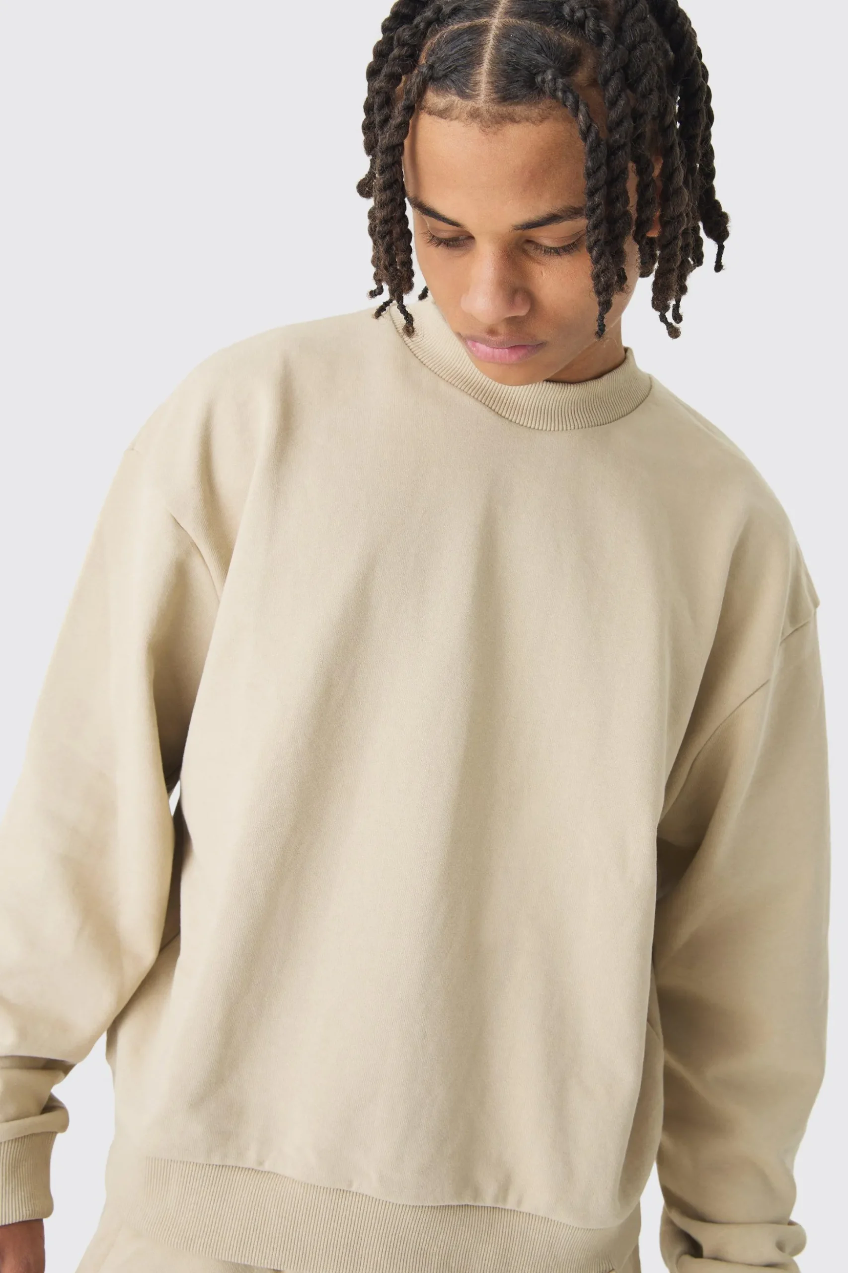 Oversized Extended Neck Boxy Heavy Sweatshirt Relaxed Tracksuit | BoohooMAN UK