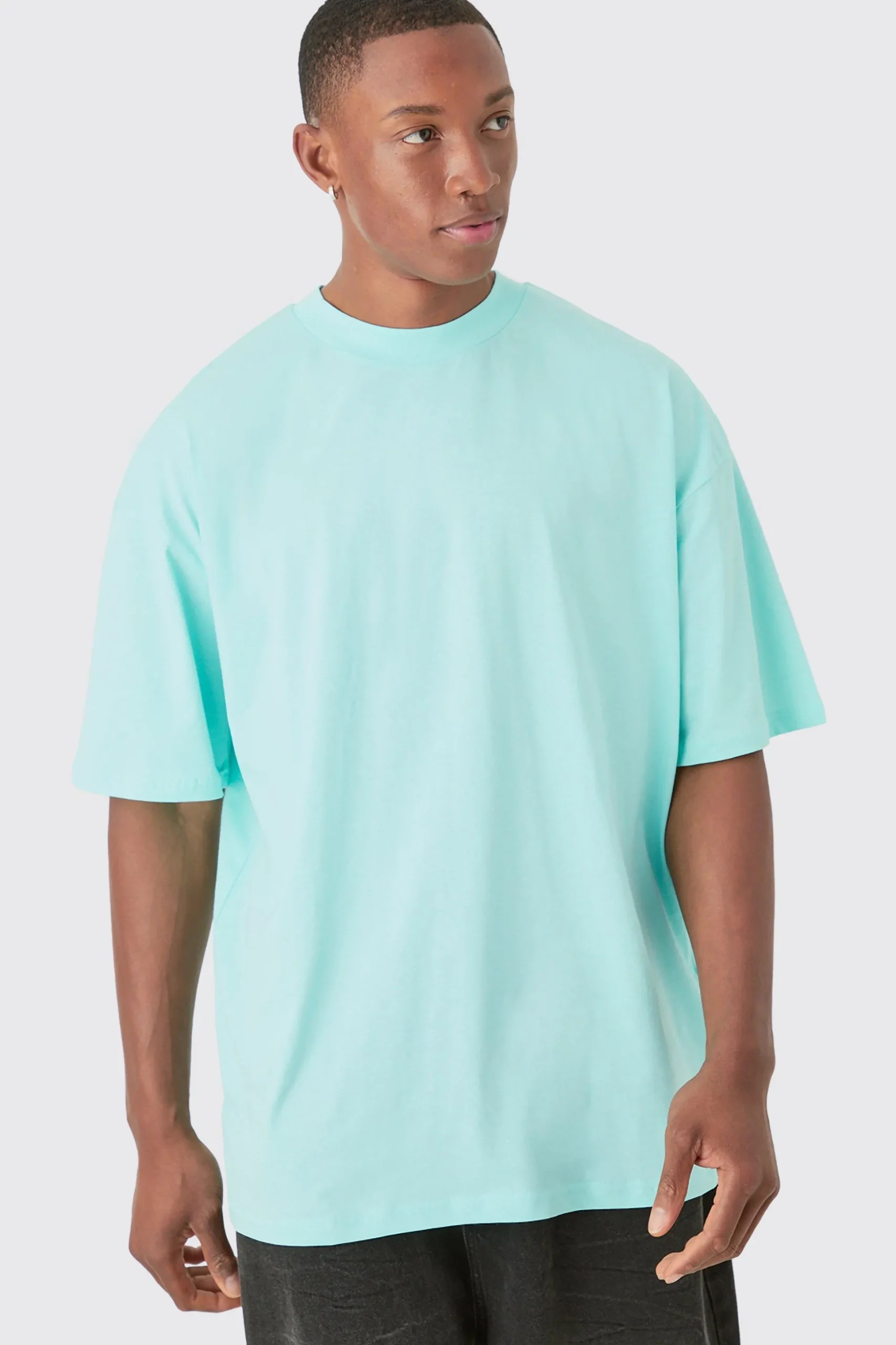 Oversized Extended Neck Circle Embossed T-shirt | BoohooMAN UK