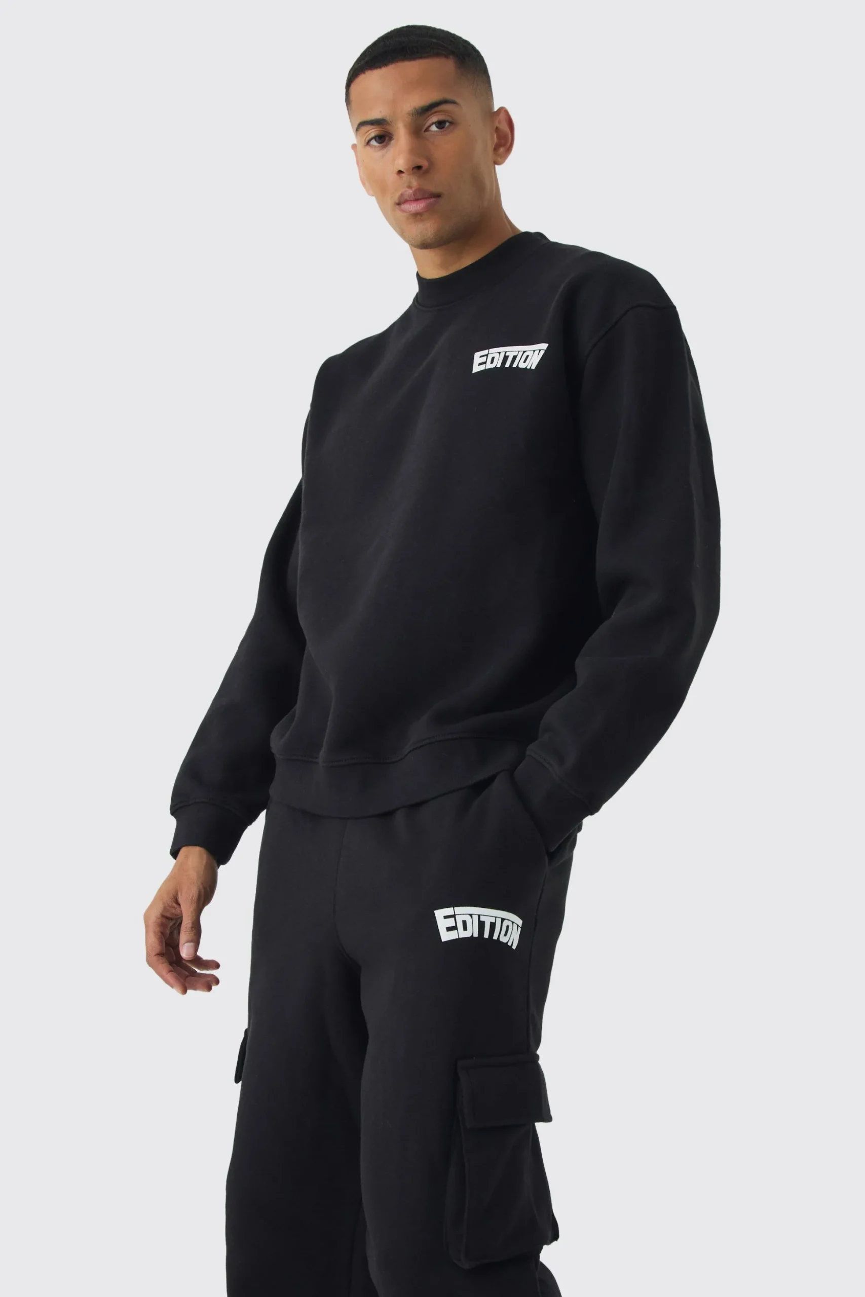 Oversized Extended Neck Edition Cargo & Sweatshirt Tracksuit | BoohooMAN UK