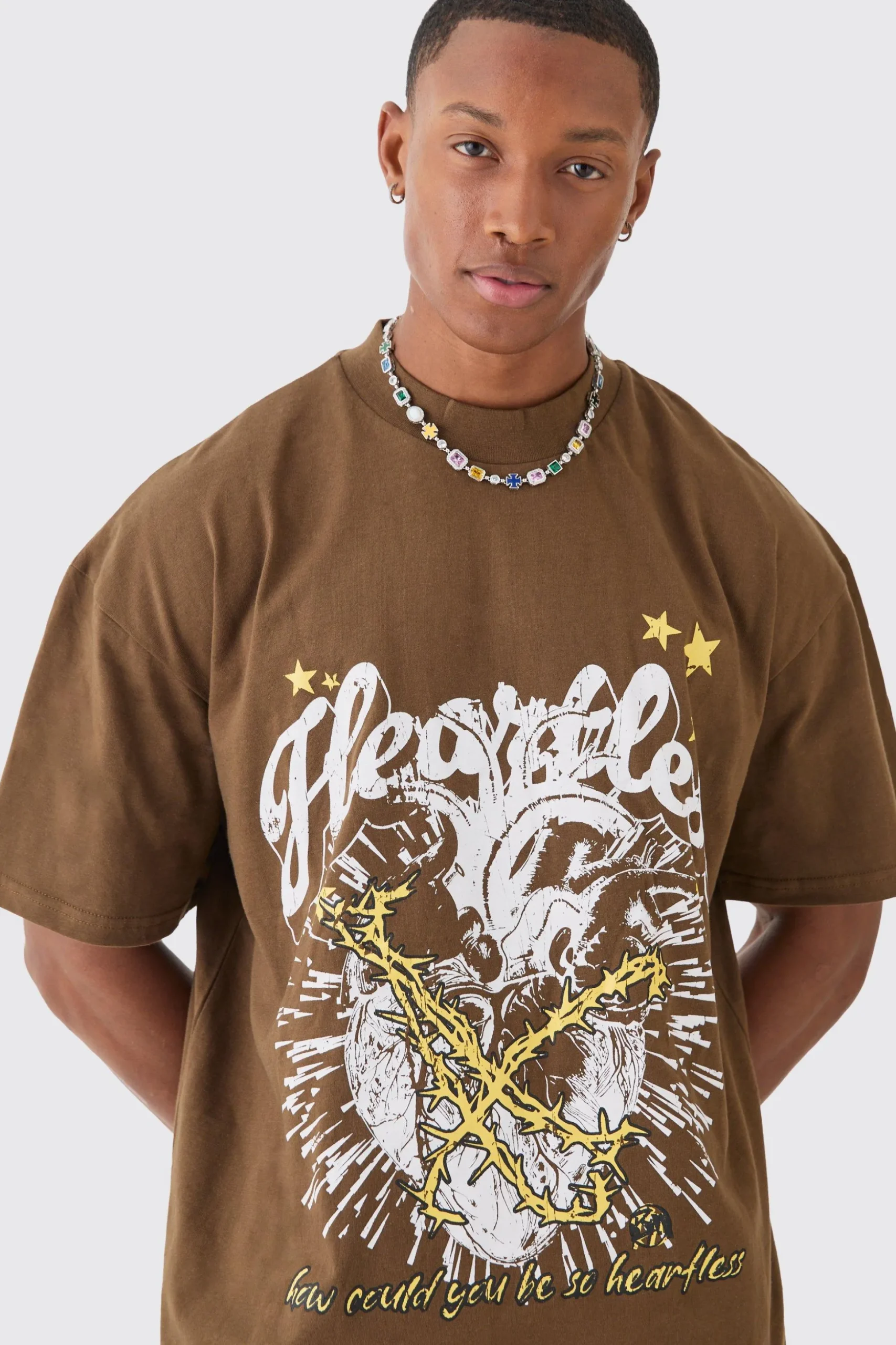 Oversized Extended Neck Graphic Heavy T-shirt | BoohooMAN UK