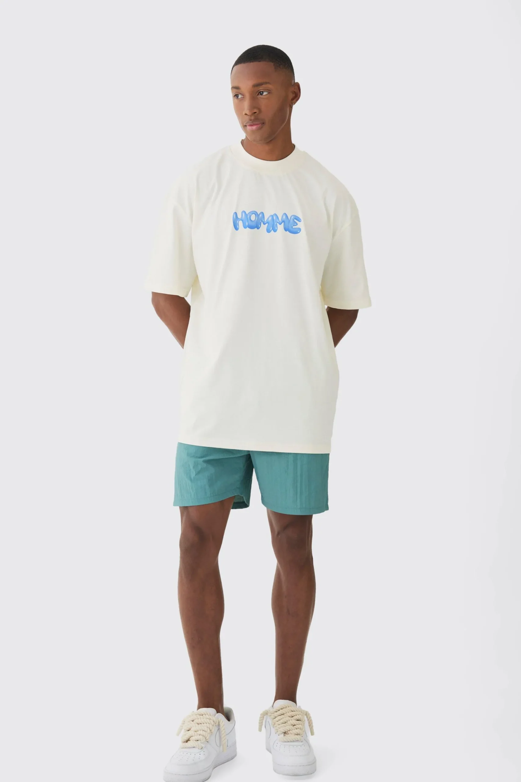 Oversized Extended Neck Homme T-shirt & Swim Short Set | BoohooMAN UK