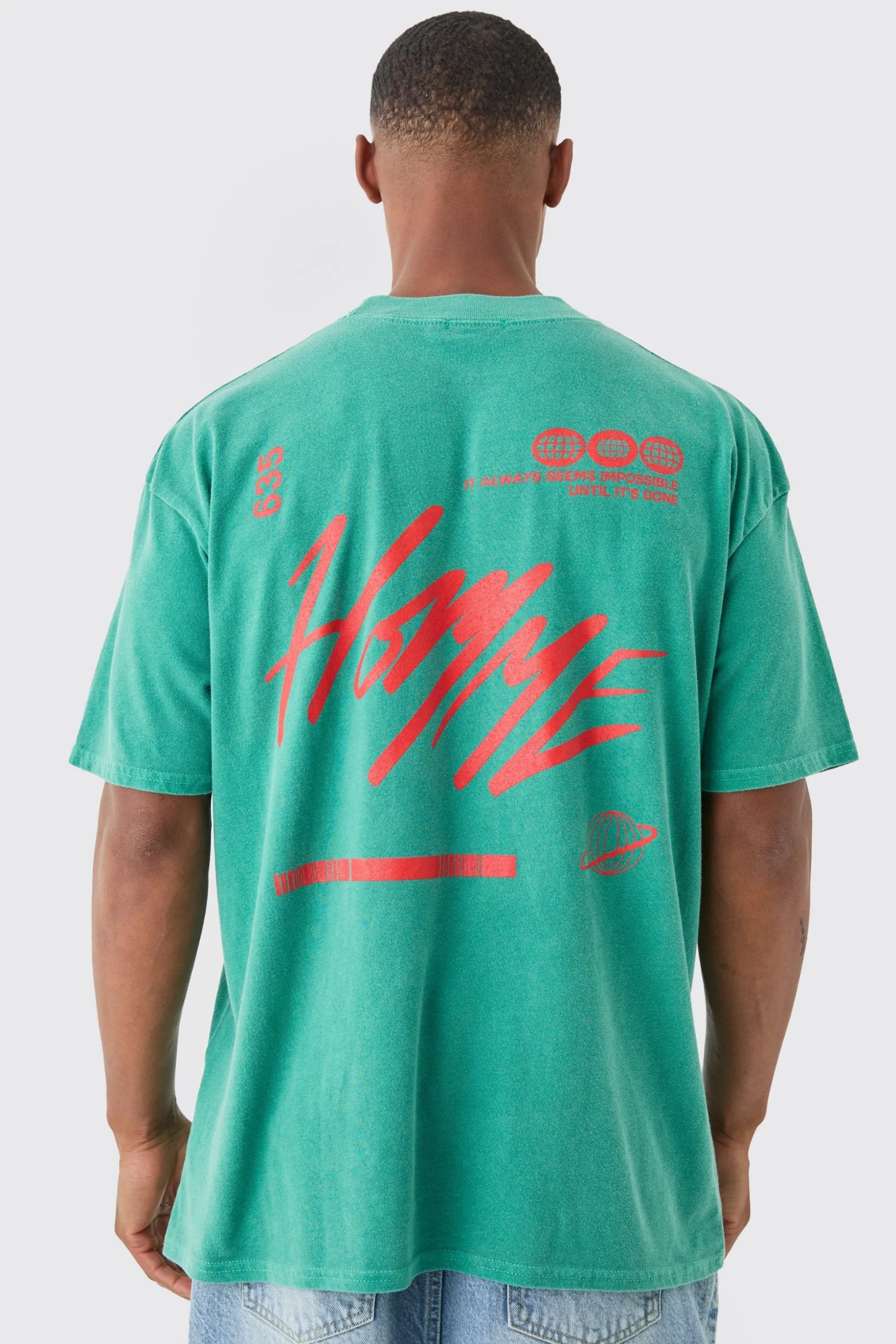 Oversized Extended Neck Homme Wash T-shirt | BoohooMAN UK