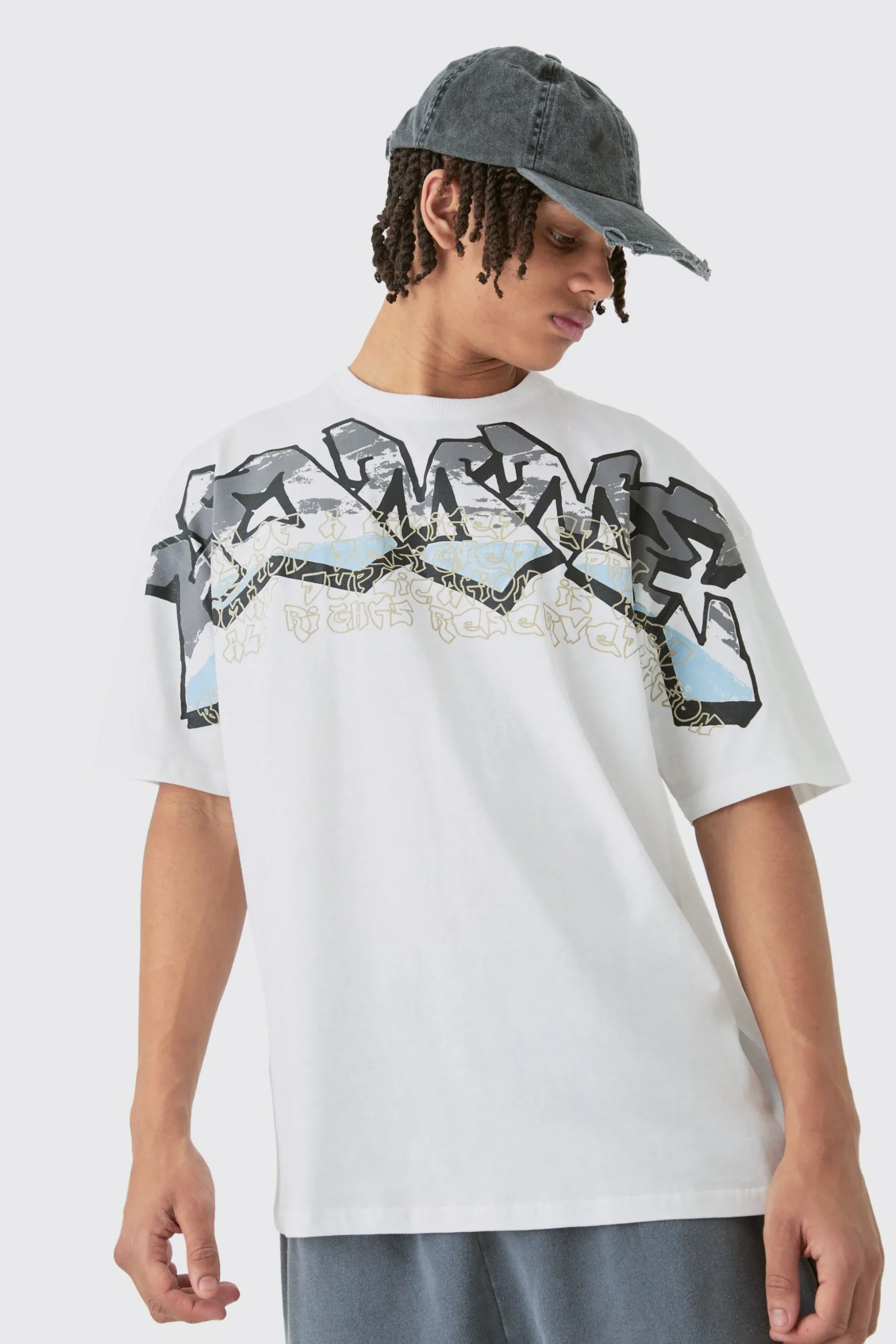 Oversized Extended Neck Homme Graffiti Large Graphic Shorts Set | BoohooMAN UK