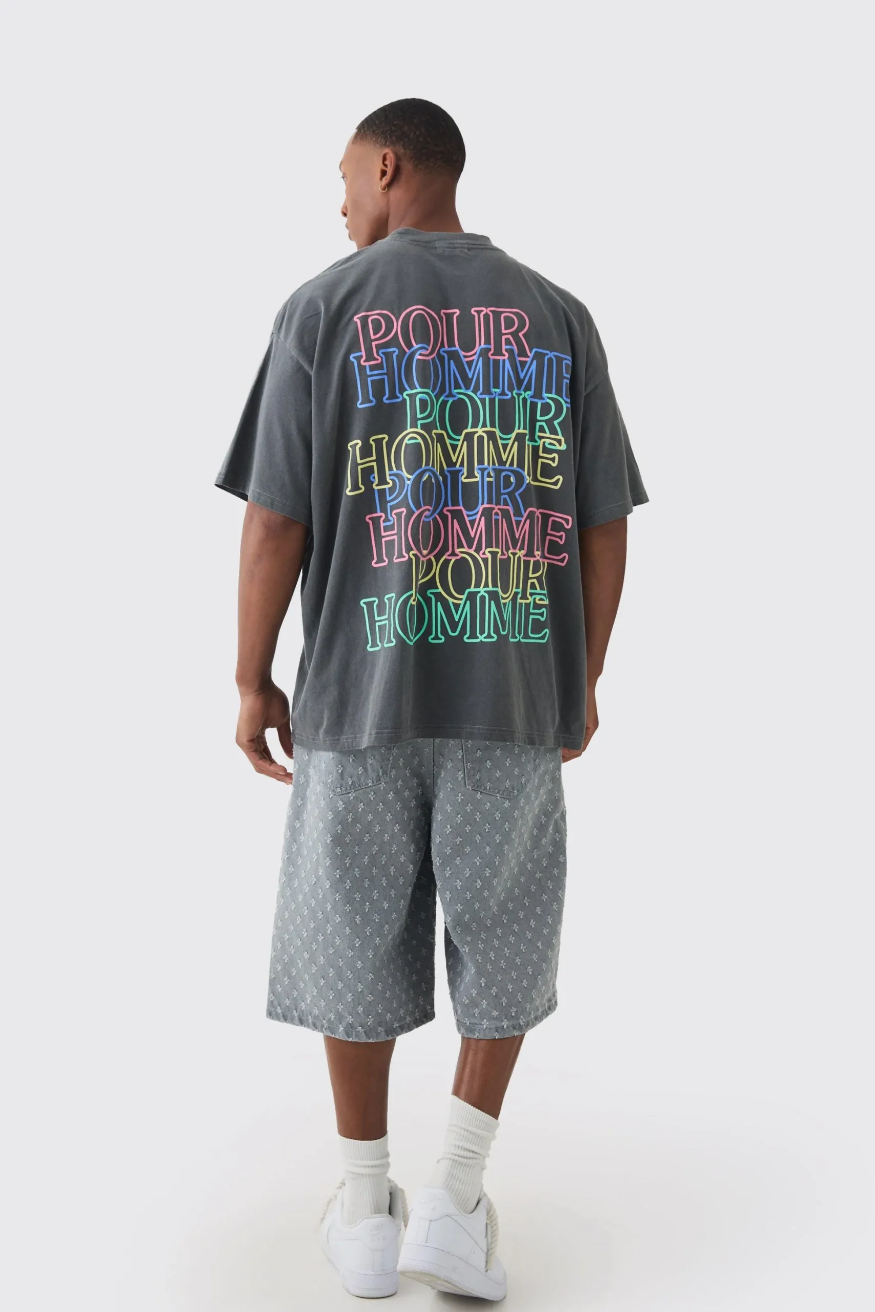 Oversized Extended Neck Homme Wash Print T-shirt | BoohooMAN UK