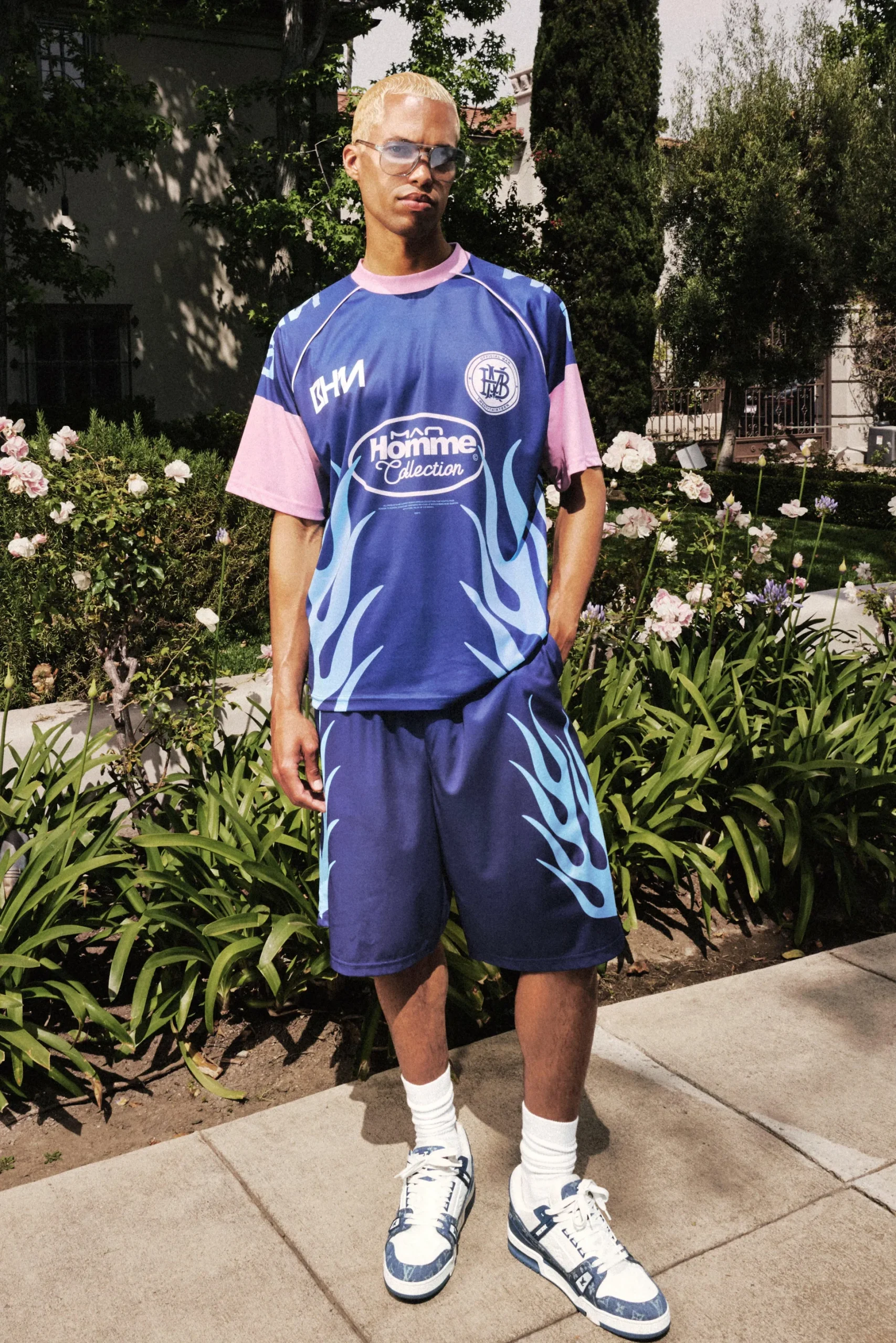 Oversized Extended Neck Mesh Flame T-shirt & Jort Set | BoohooMAN UK