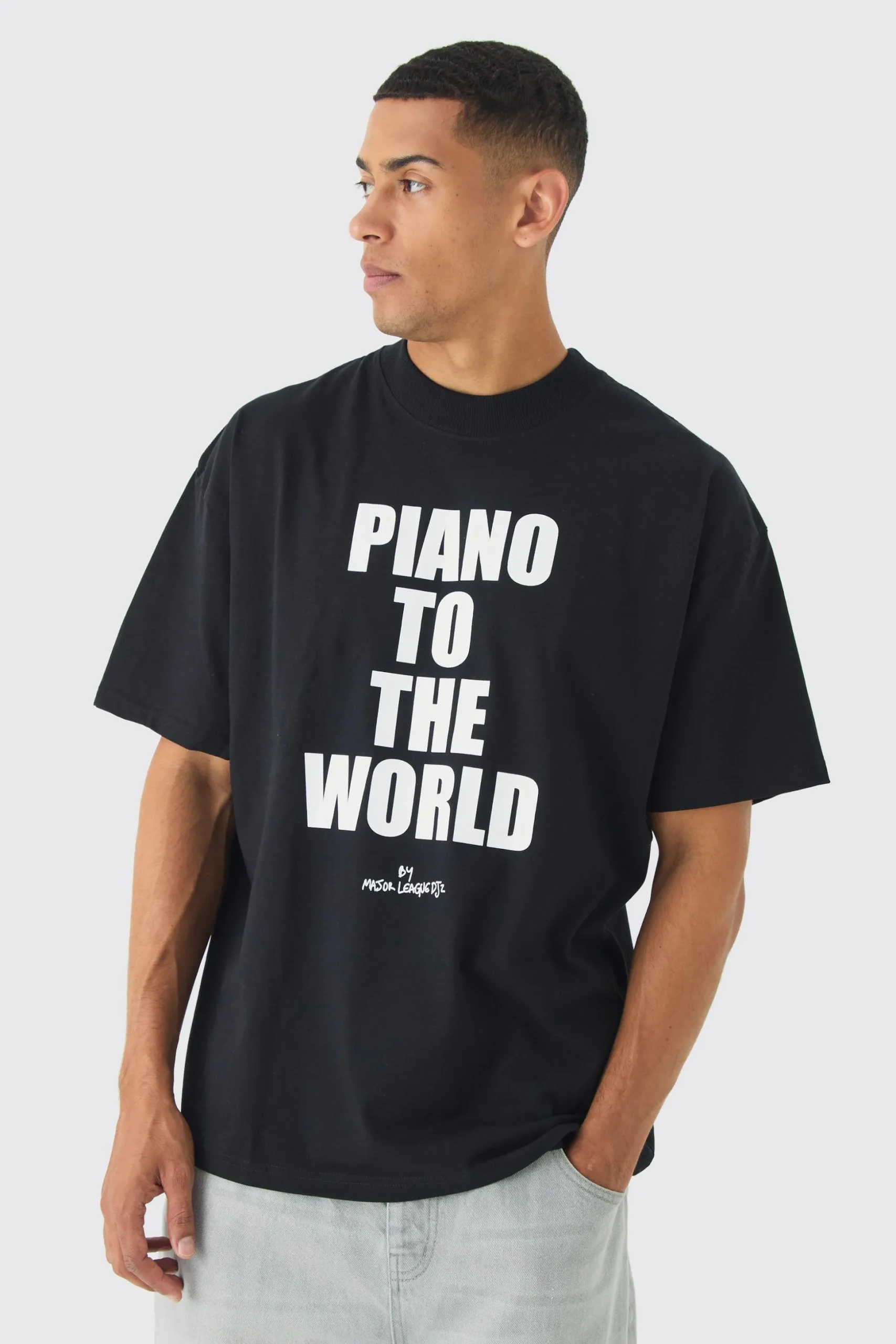 Oversized Extended Neck Piano To The World T-Shirt | BoohooMAN UK