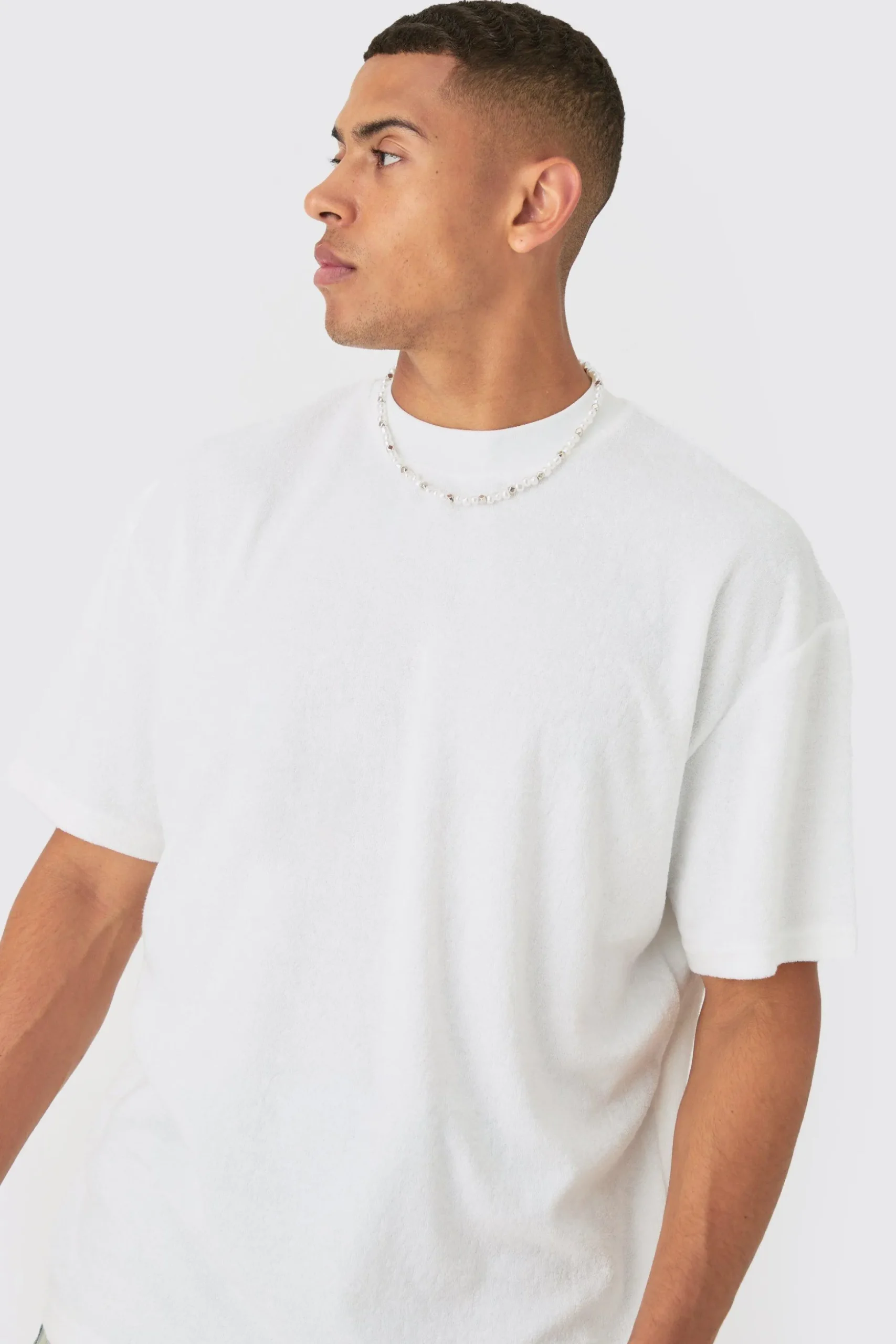 Oversized Extended Neck Towelling T-shirt | BoohooMAN UK