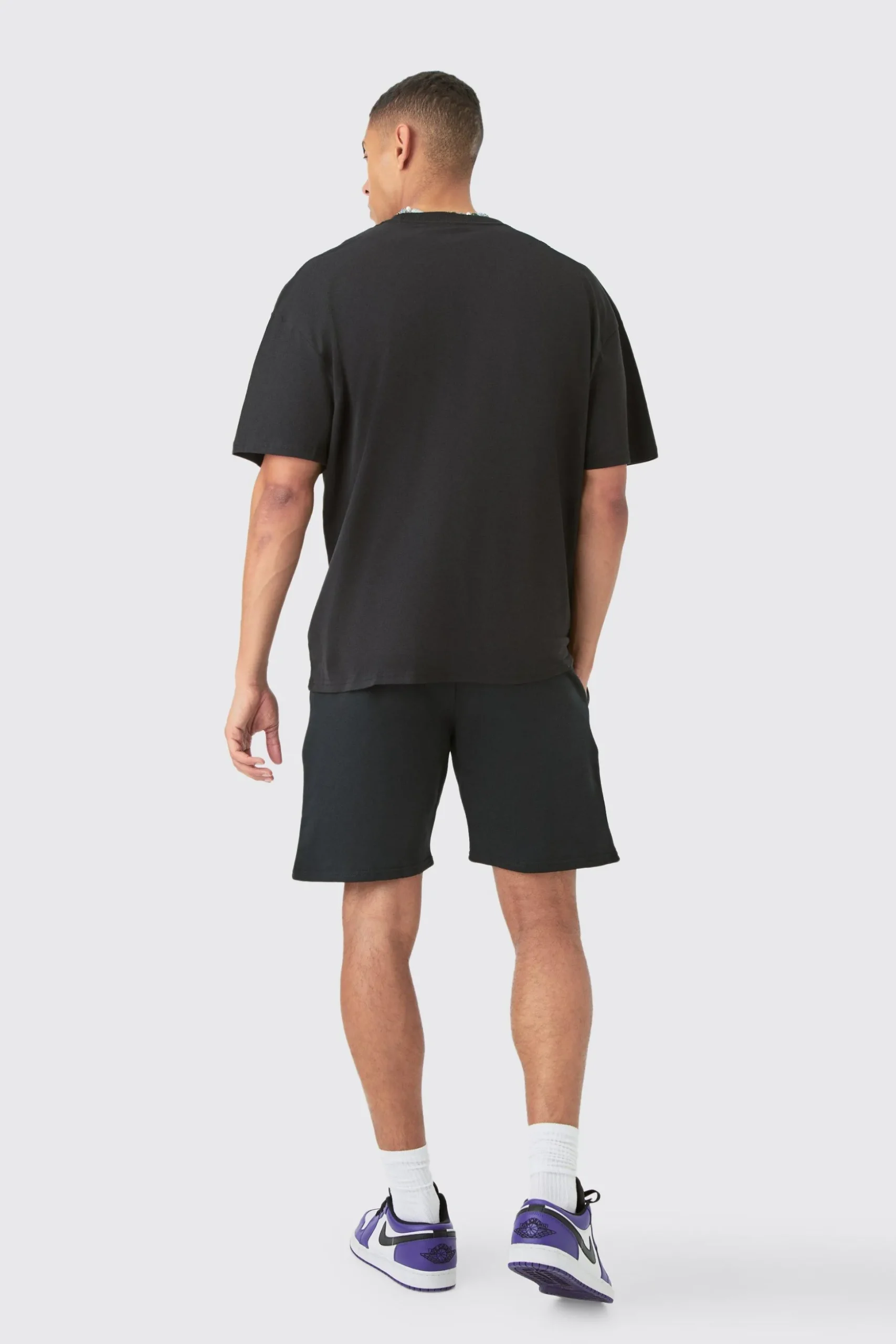 Oversized Extended Neck Teddy Large Graphic Shorts Set | BoohooMAN UK