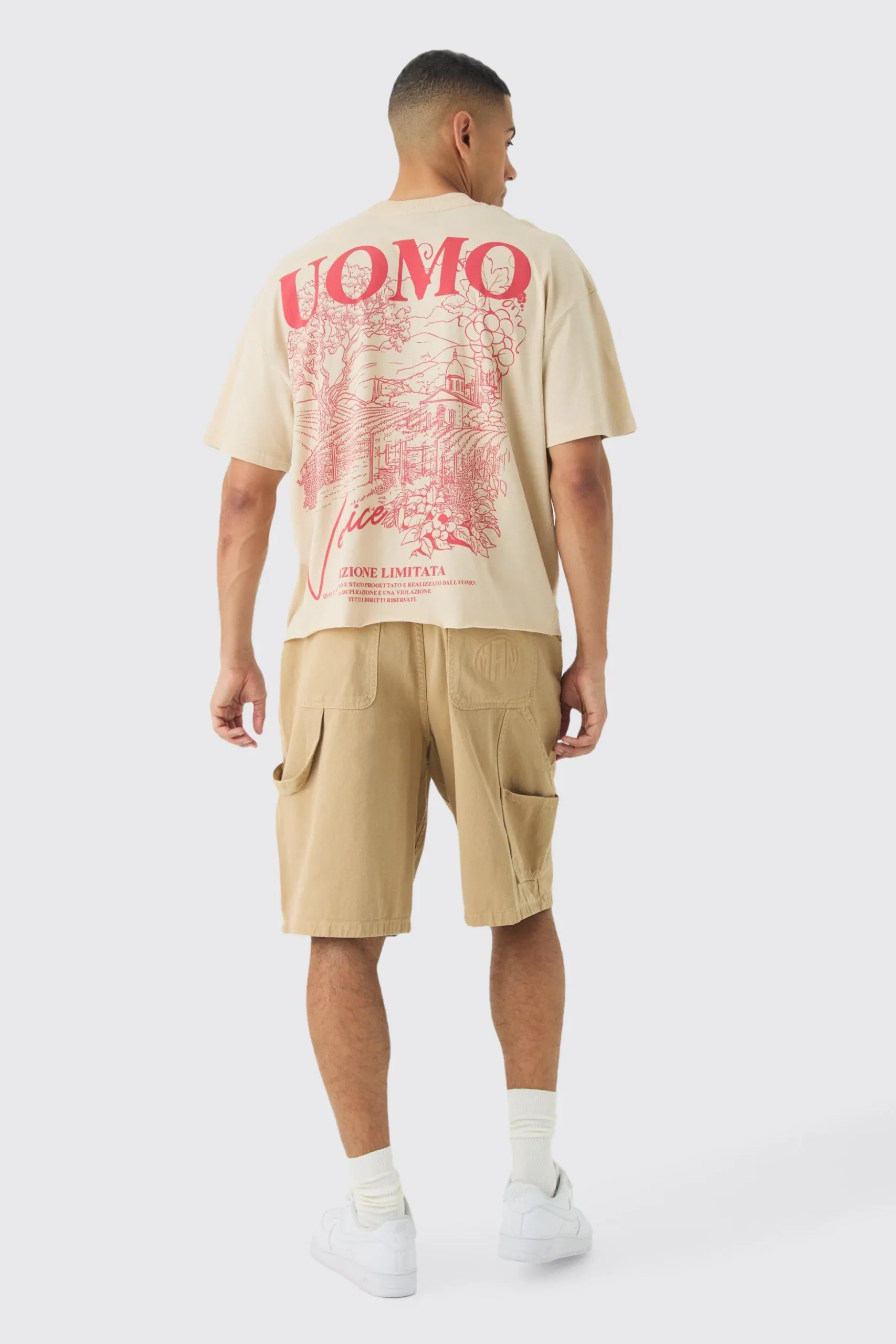 Oversized Extended Neck Uomo Landscape Back Print Raw Hem T-Shirt | BoohooMAN UK