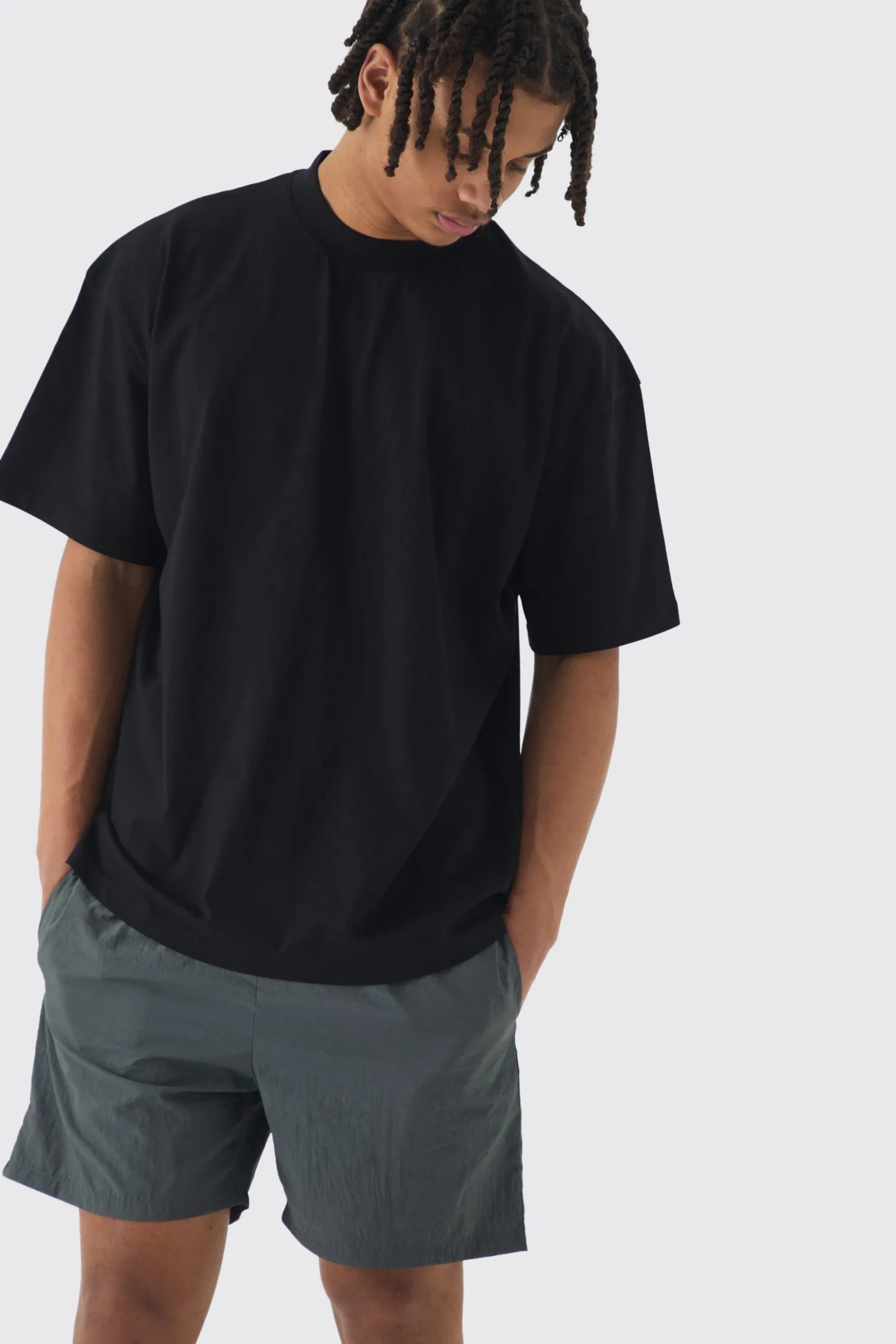 Oversized Extended Neck Worldwide Back Print T-shirt & Swim Set | BoohooMAN UK